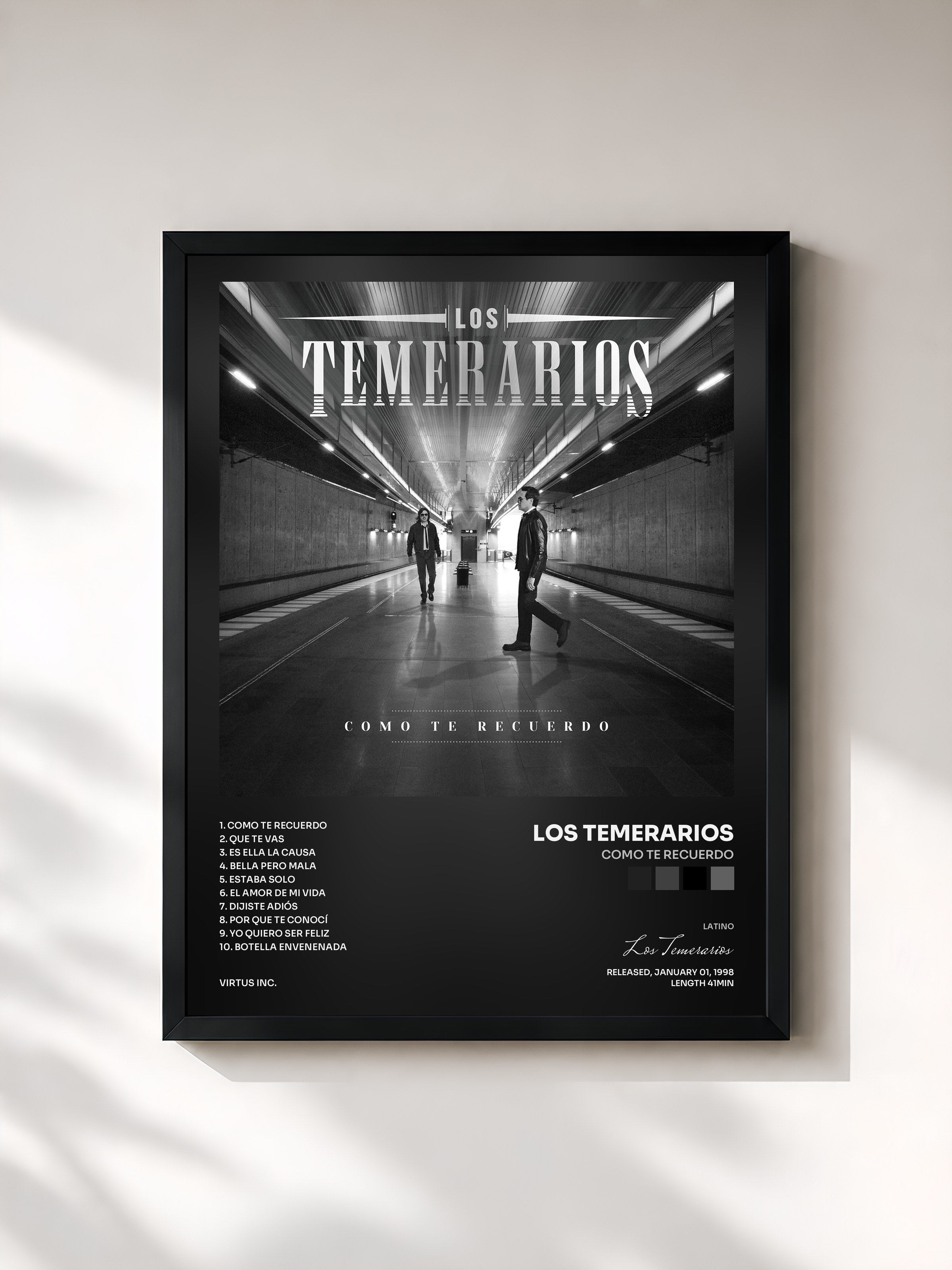 #noir Tableau de l'album Como Te Recuerdo de Los Temerarios, cadre noir, imprimé et encadré en France