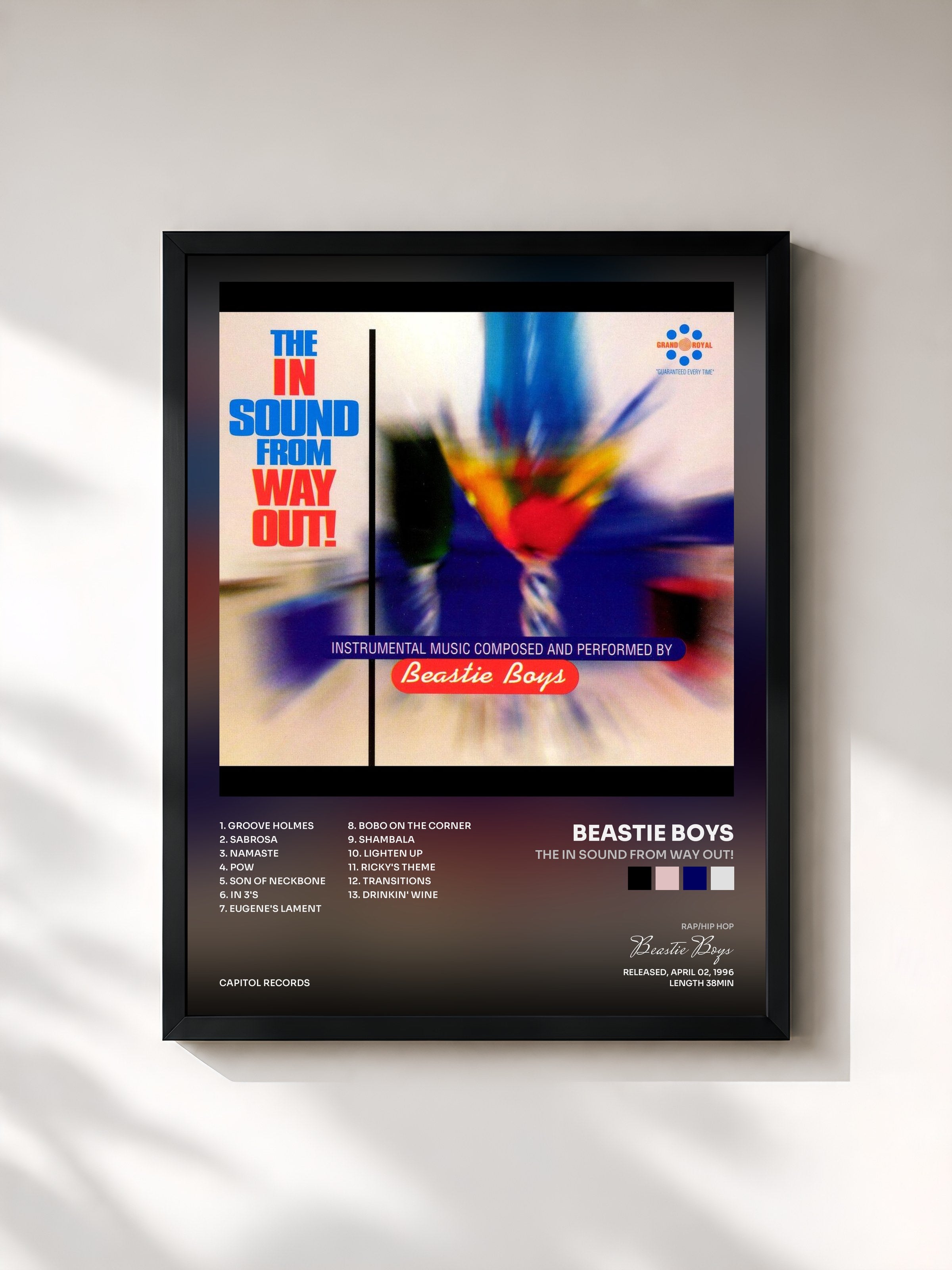 #noir Tableau de l'album The In Sound From Way Out! de Beastie Boys, cadre noir, imprimé et encadré en France