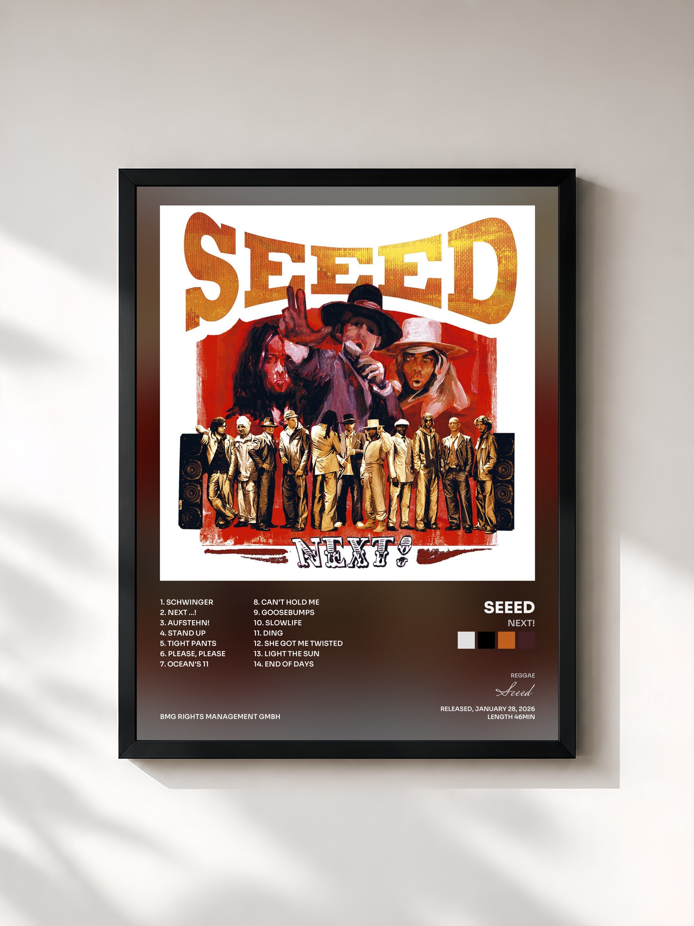 #noir Tableau de l'album Next! de Seeed, cadre noir, imprimé et encadré en France