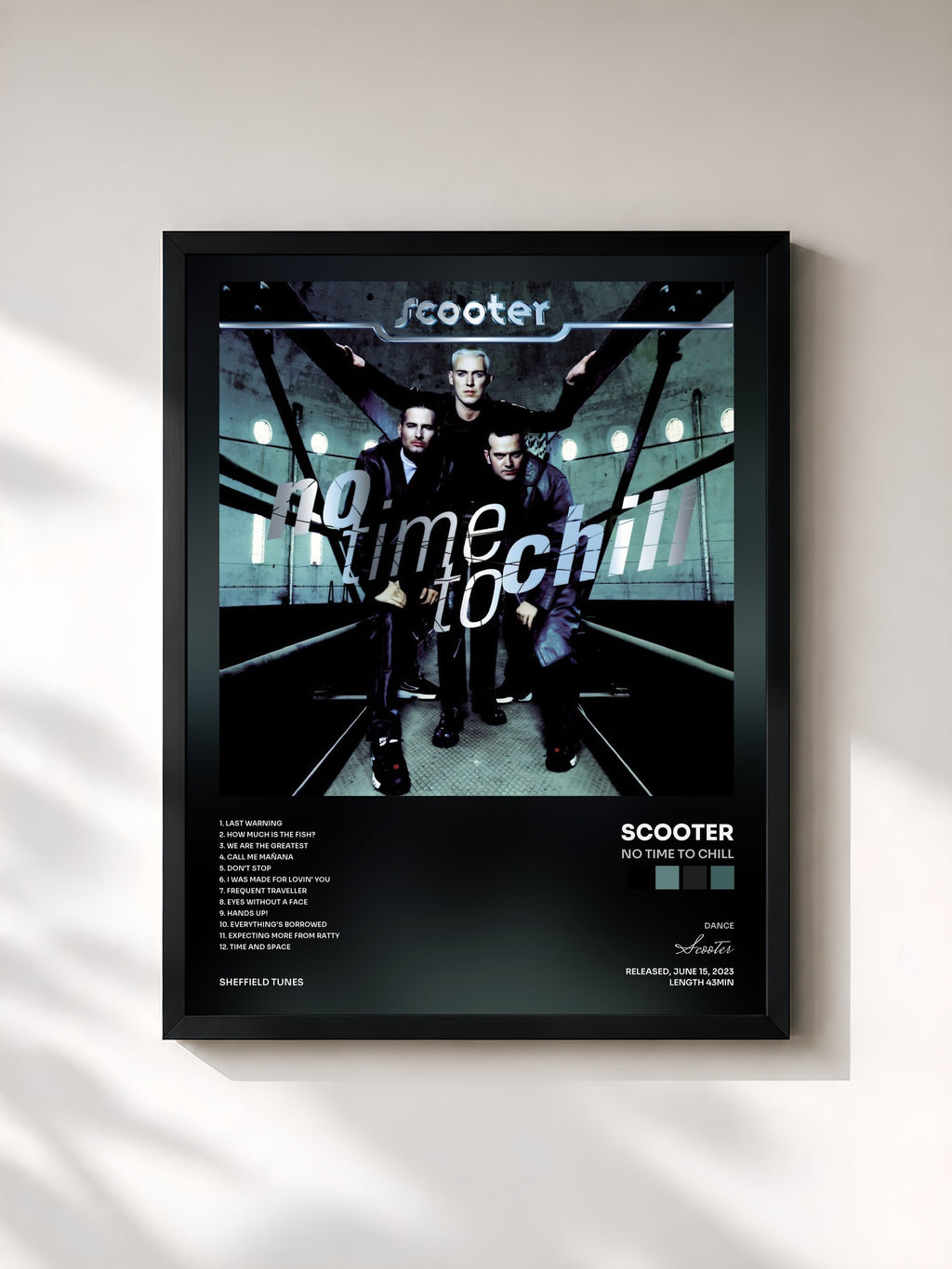 #noir Tableau de l'album No Time To Chill de Scooter, cadre noir, imprimé et encadré en France