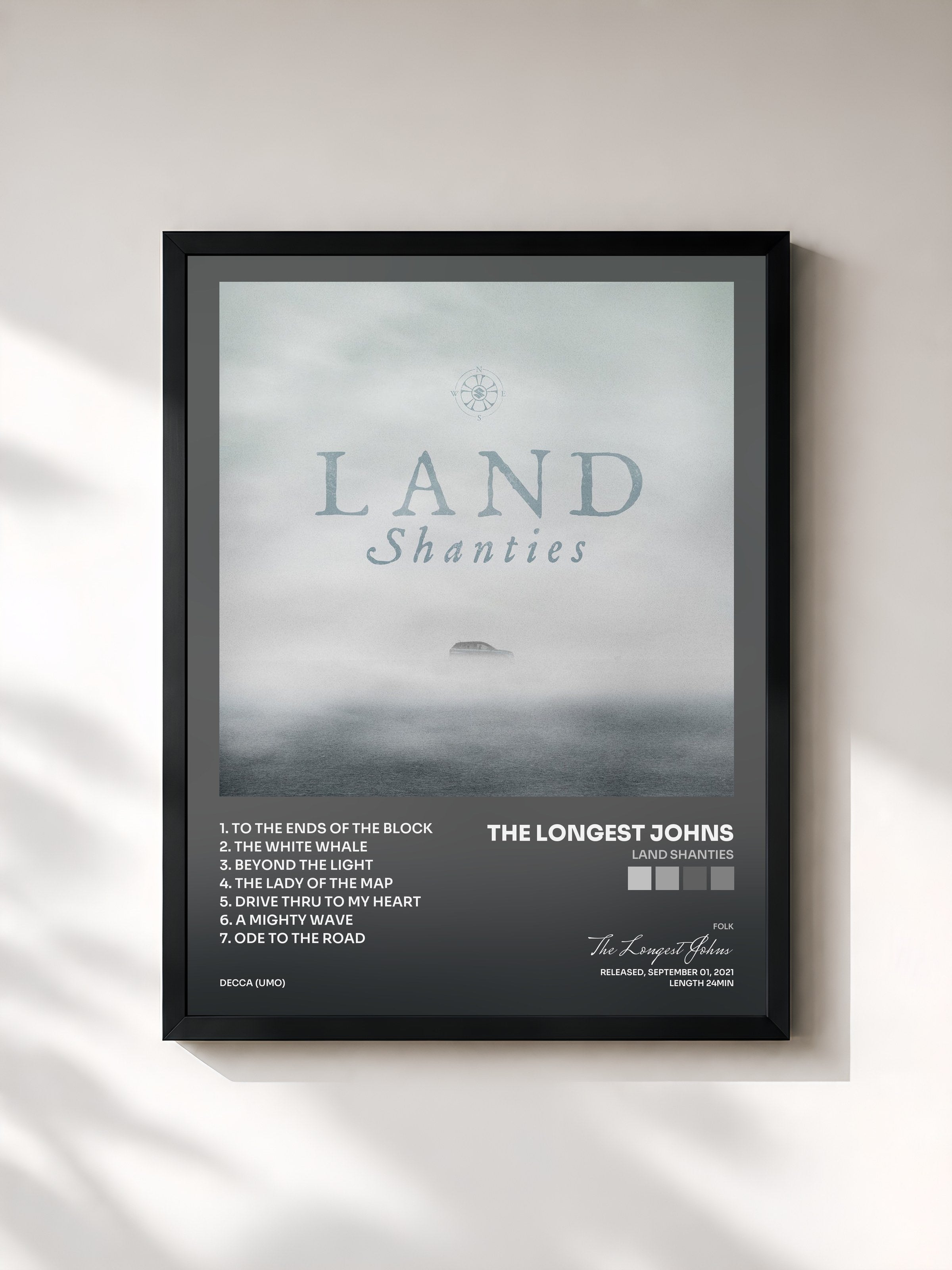 #noir Tableau de l'album Land Shanties de The Longest Johns, cadre noir, imprimé et encadré en France