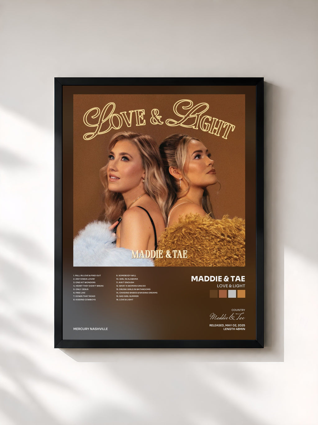 #noir Tableau de l'album Love & Light de Maddie & Tae, cadre noir, imprimé et encadré en France