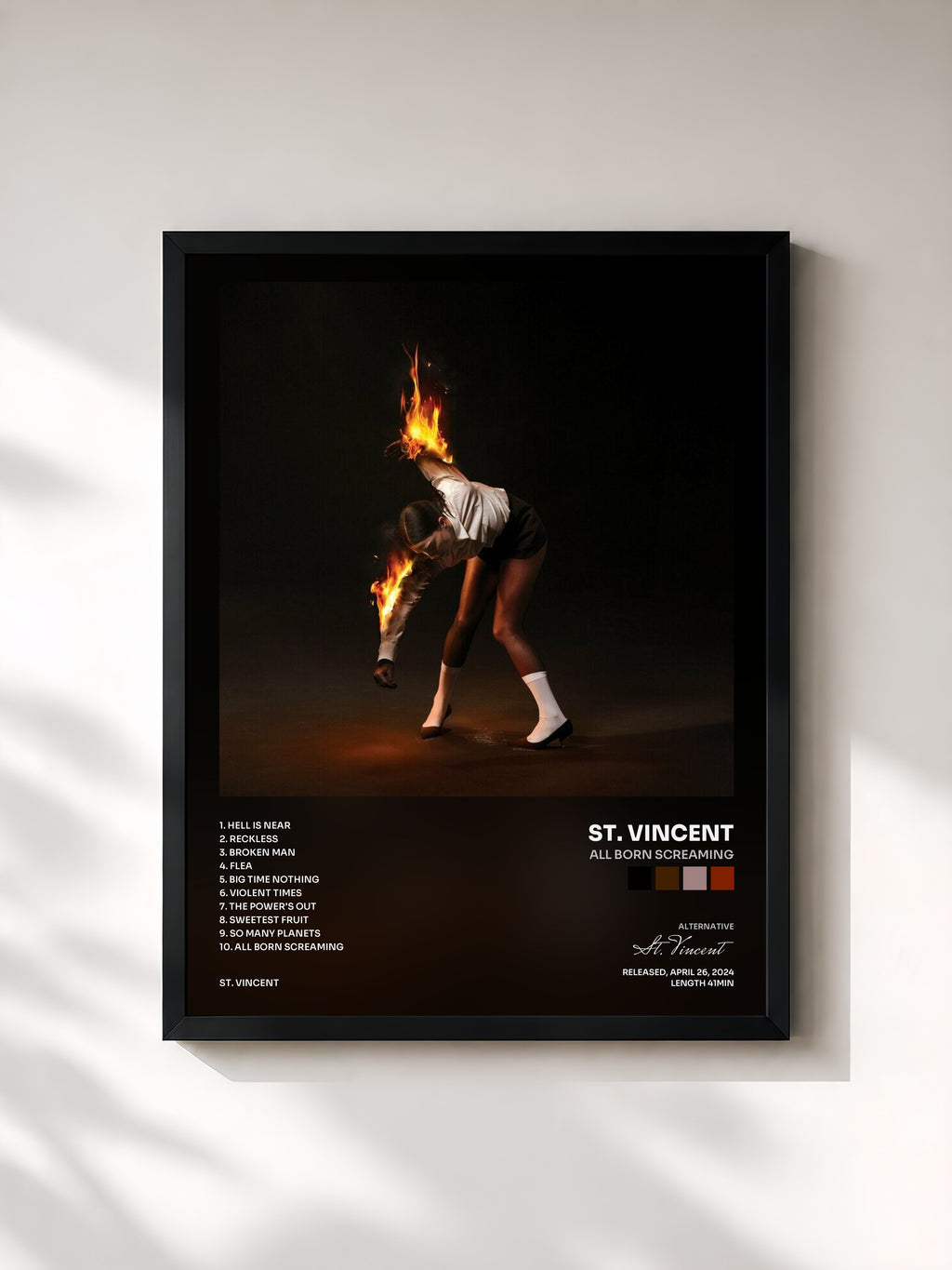 #noir Tableau de l'album All Born Screaming de St. Vincent, cadre noir, imprimé et encadré en France