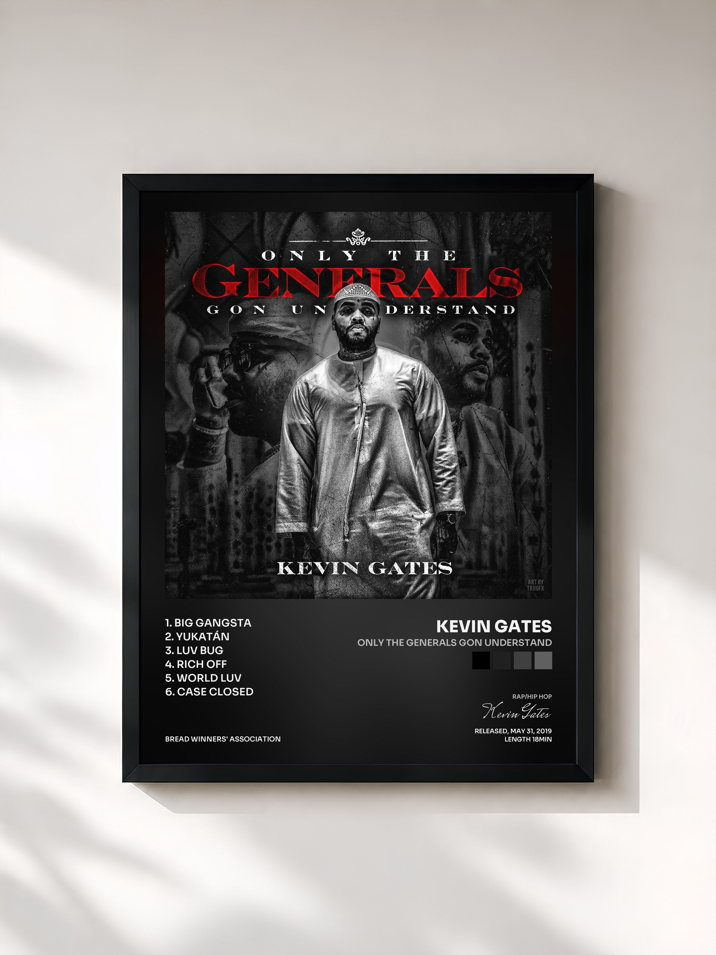 #noir Tableau de l'album Only the Generals Gon Understand de Kevin Gates, cadre noir, imprimé et encadré en France