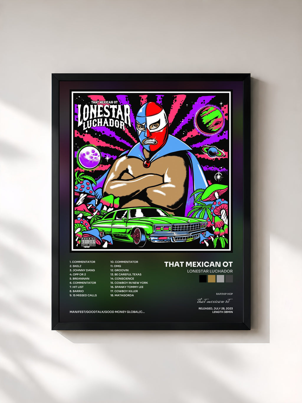 #noir Tableau de l'album Lonestar Luchador de that mexican ot, cadre noir, imprimé et encadré en France