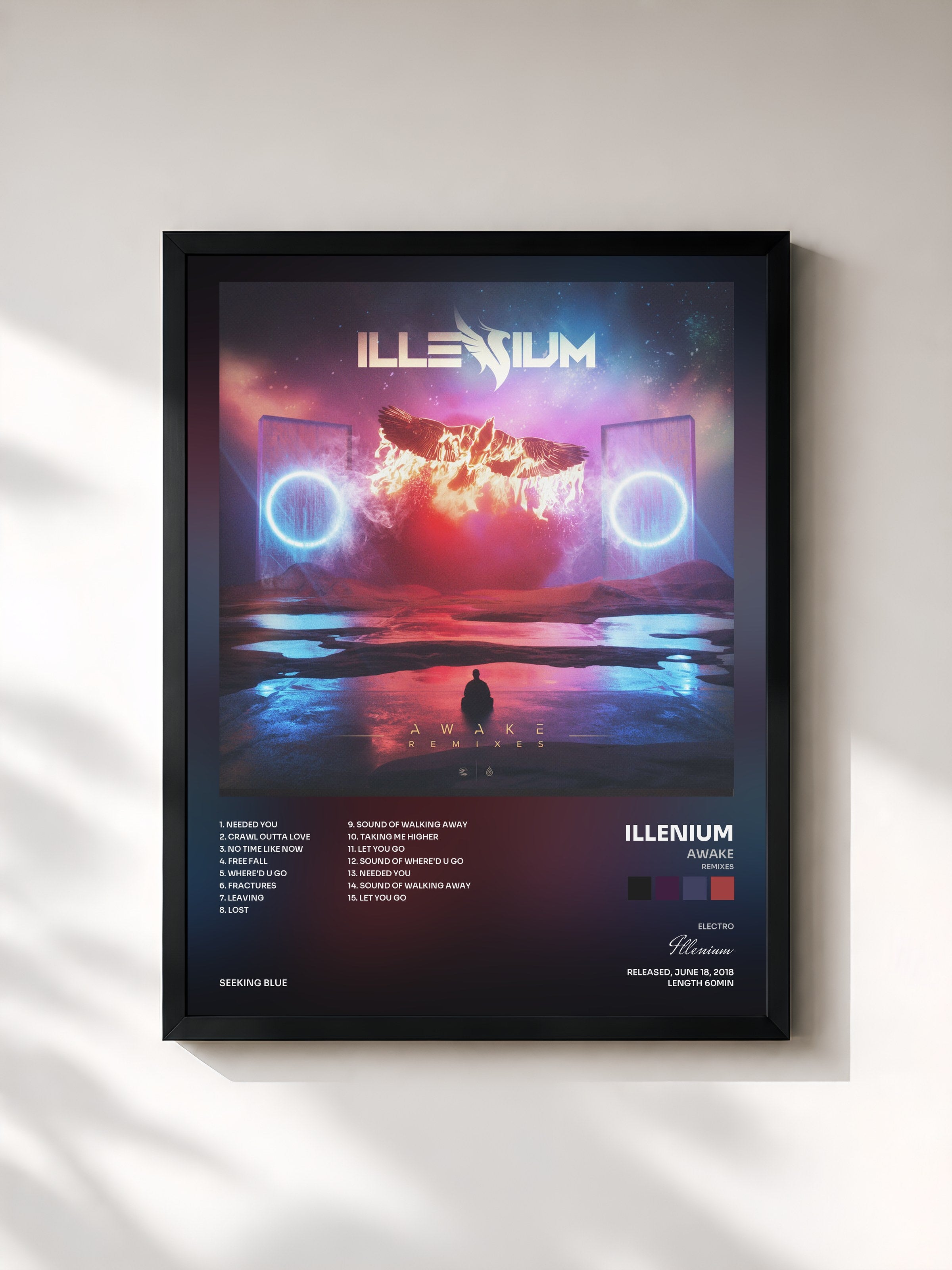 #noir Tableau de l'album Awake (Remixes) de Illenium, cadre noir, imprimé et encadré en France