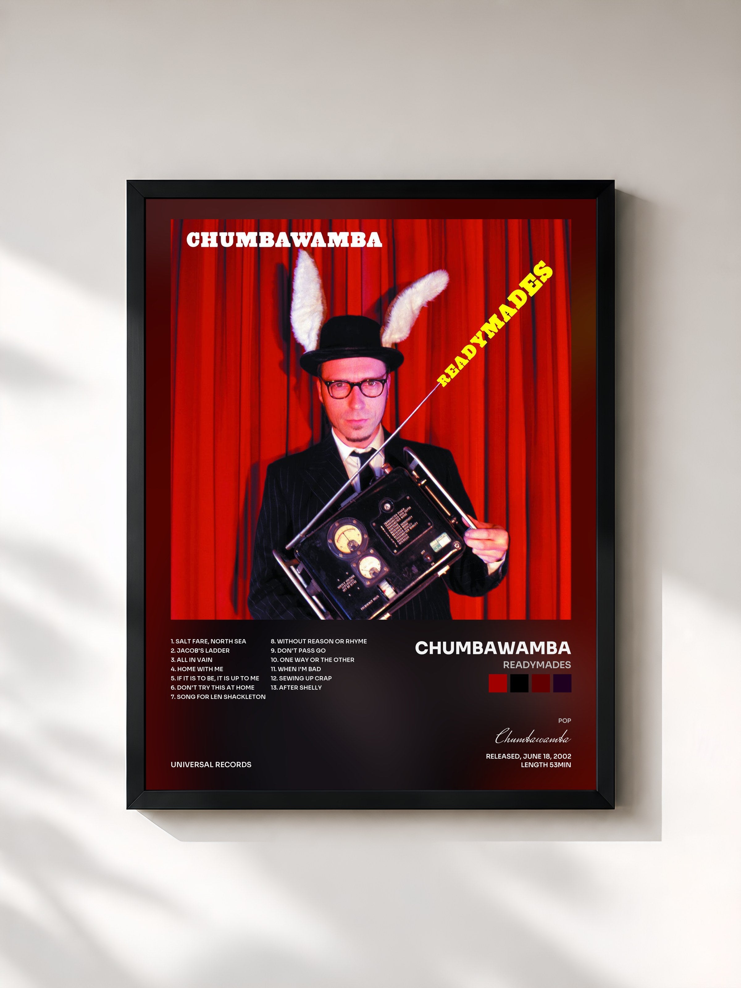 #noir Tableau de l'album Readymades de Chumbawamba, cadre noir, imprimé et encadré en France