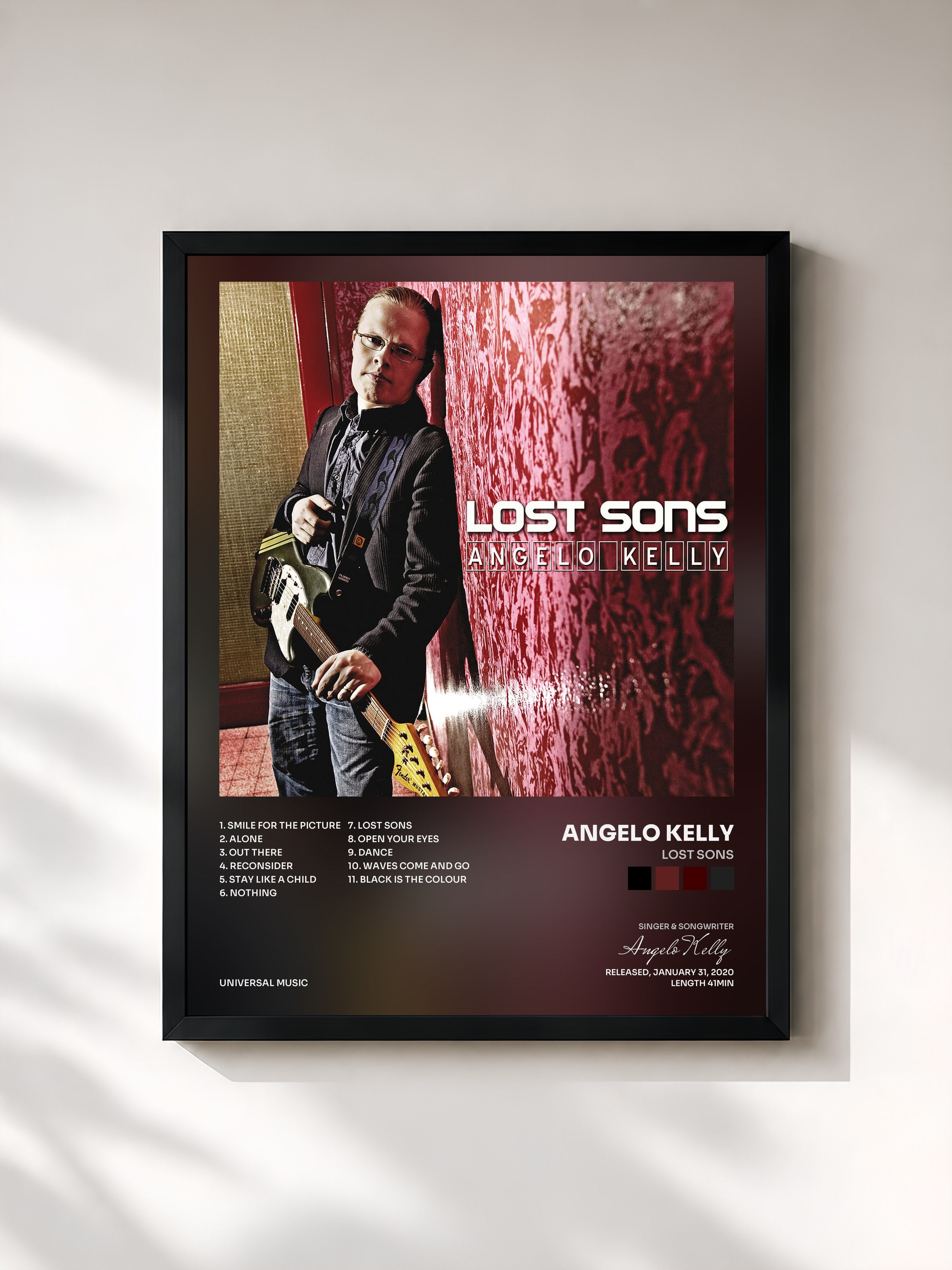 #noir Tableau de l'album Lost Sons de Angelo Kelly, cadre noir, imprimé et encadré en France