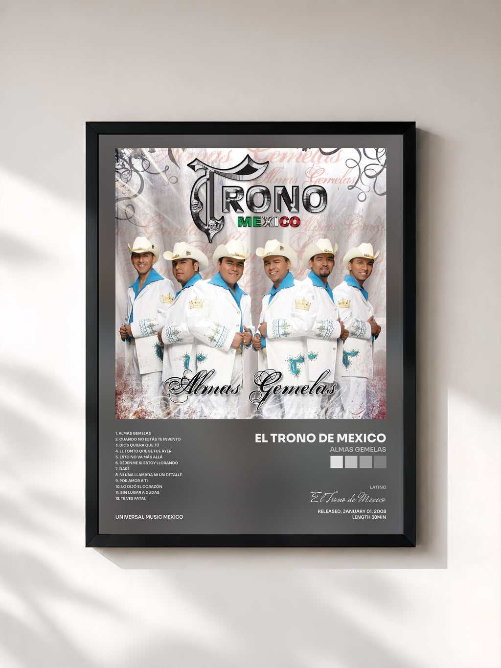 #noir Tableau de l'album Almas Gemelas de El Trono de Mexico, cadre noir, imprimé et encadré en France
