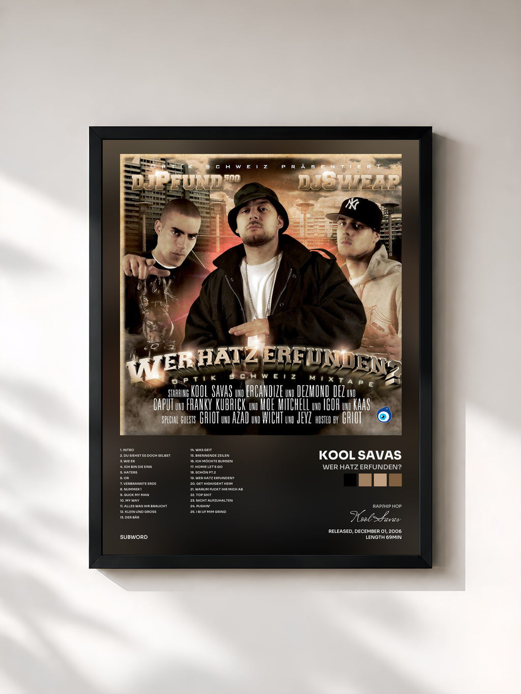 #noir Tableau de l'album Wer Hatz Erfunden? de Kool Savas, cadre noir, imprimé et encadré en France