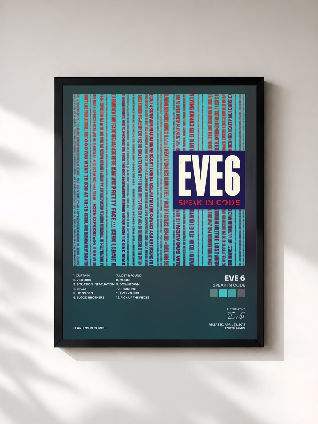 #noir Tableau de l'album Speak In Code de Eve 6, cadre noir, imprimé et encadré en France
