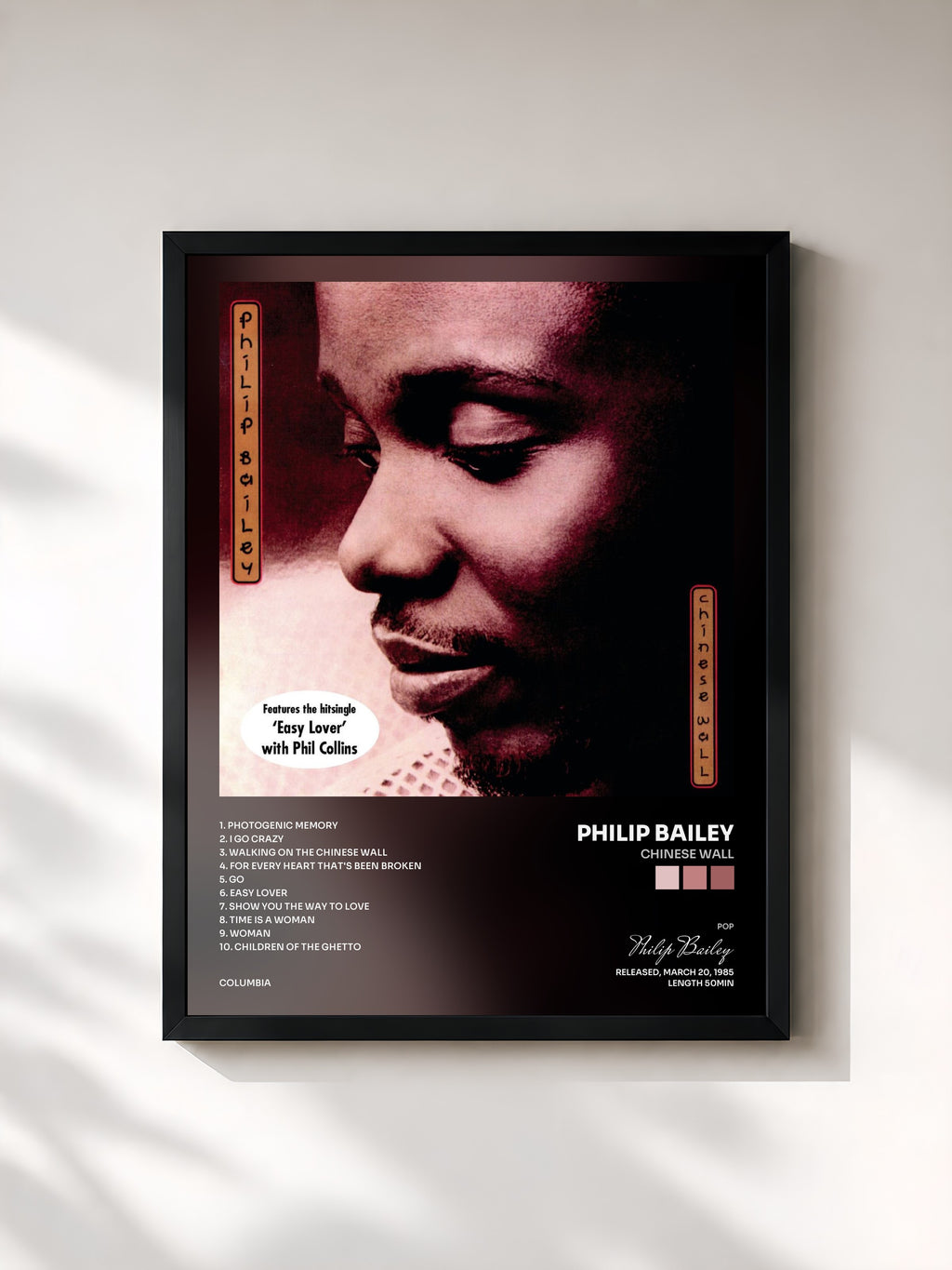 #noir Tableau de l'album Chinese Wall de Philip Bailey, cadre noir, imprimé et encadré en France