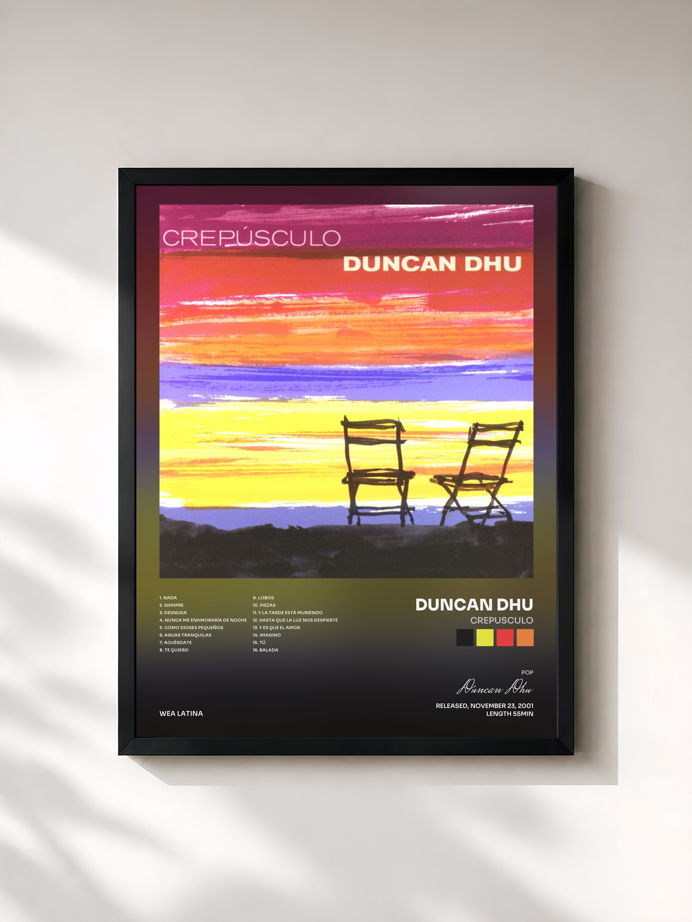 #noir Tableau de l'album Crepusculo de Duncan Dhu, cadre noir, imprimé et encadré en France