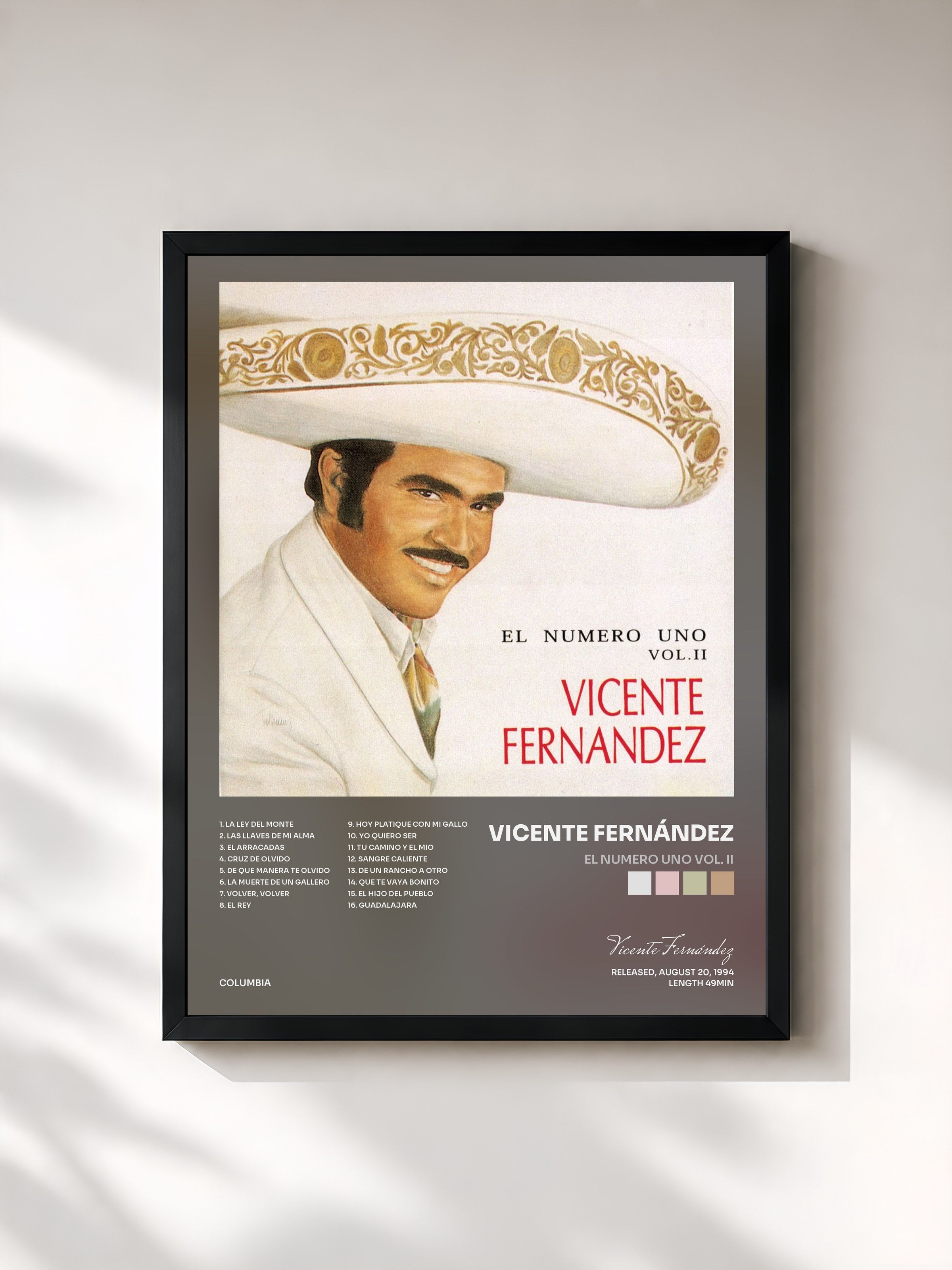 #noir Tableau de l'album El Numero Uno Vol. II de Vicente Fernández, cadre noir, imprimé et encadré en France