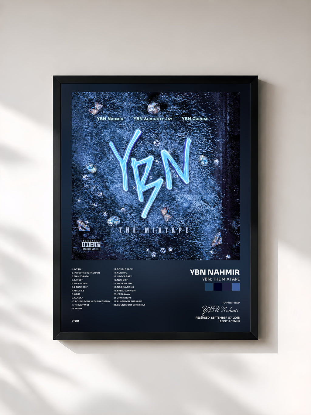 #noir Tableau de l'album YBN: The Mixtape de YBN Nahmir, cadre noir, imprimé et encadré en France