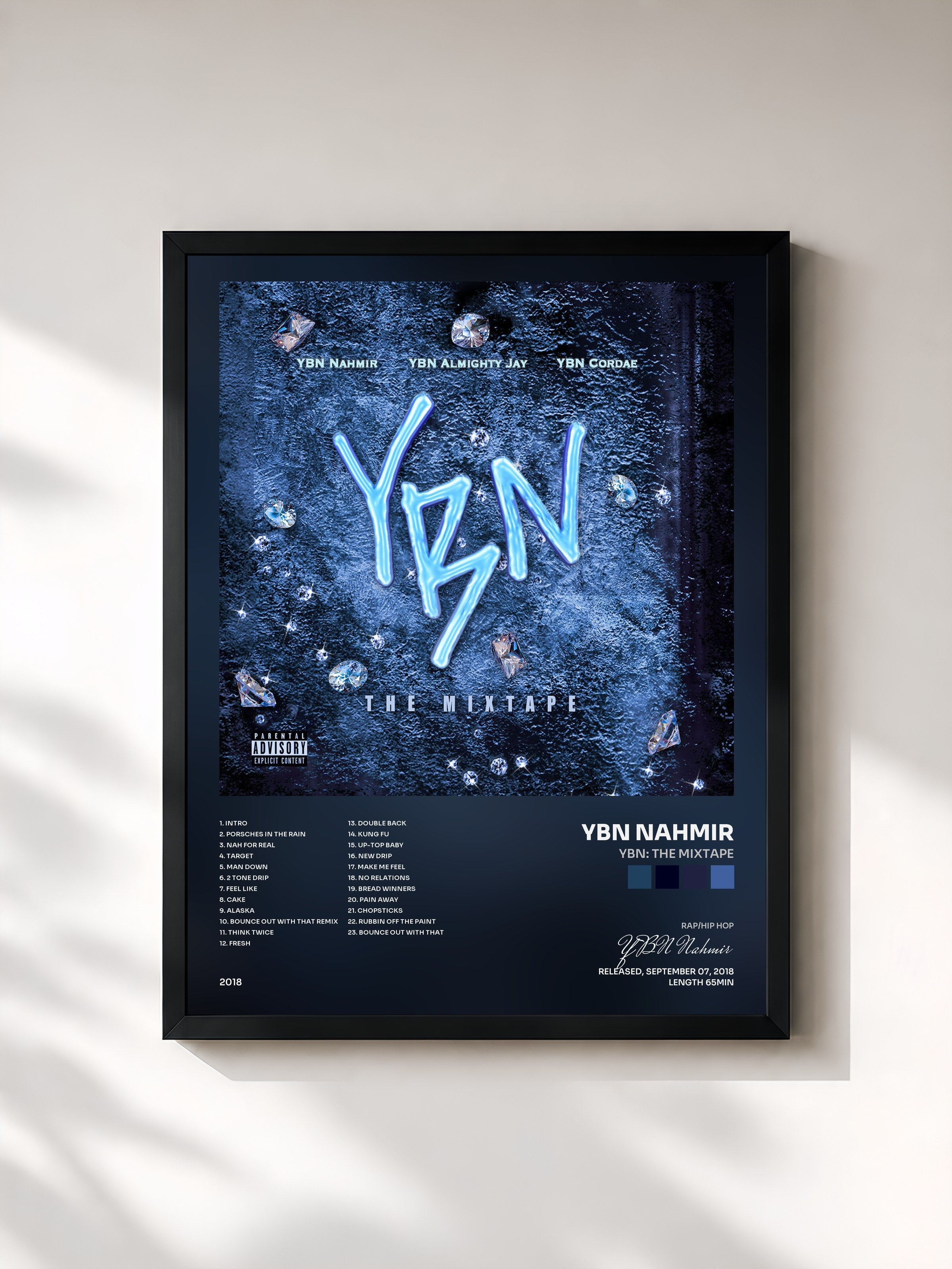 #noir Tableau de l'album YBN: The Mixtape de YBN Nahmir, cadre noir, imprimé et encadré en France