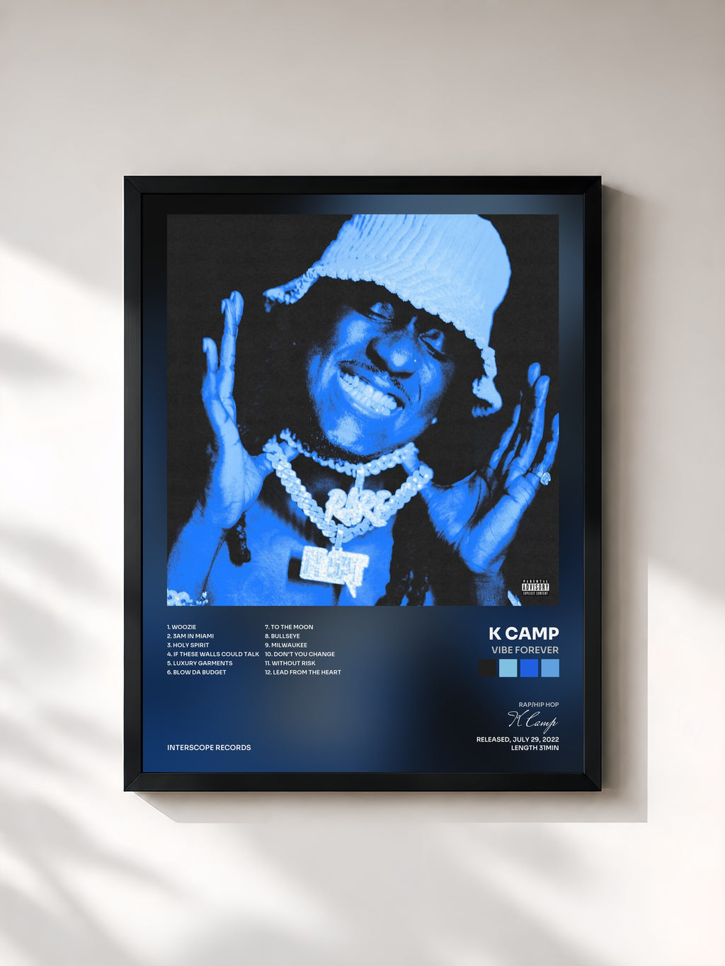 #noir Tableau de l'album Vibe Forever de K Camp, cadre noir, imprimé et encadré en France