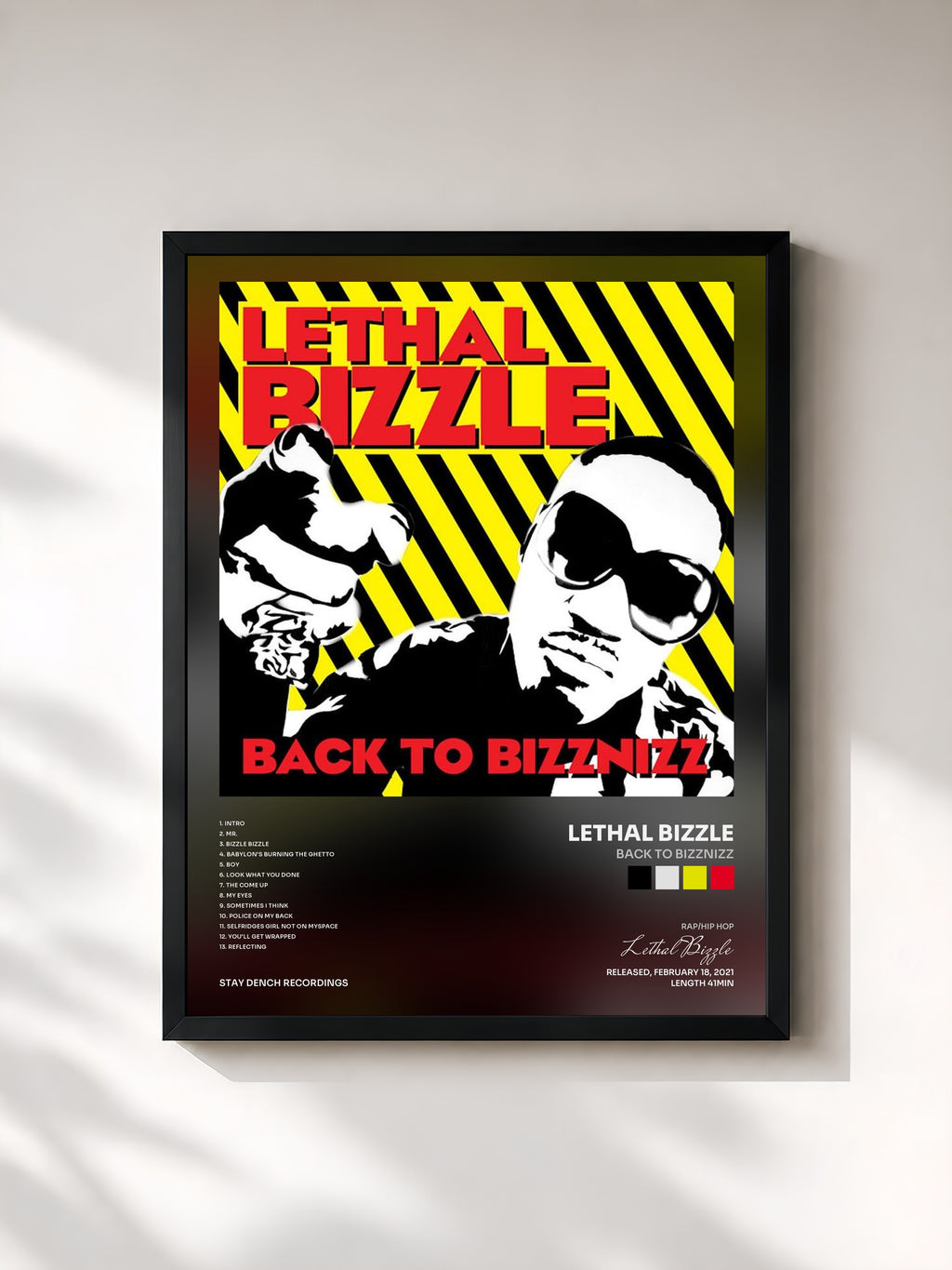 #noir Tableau de l'album Back to Bizznizz de Lethal Bizzle, cadre noir, imprimé et encadré en France