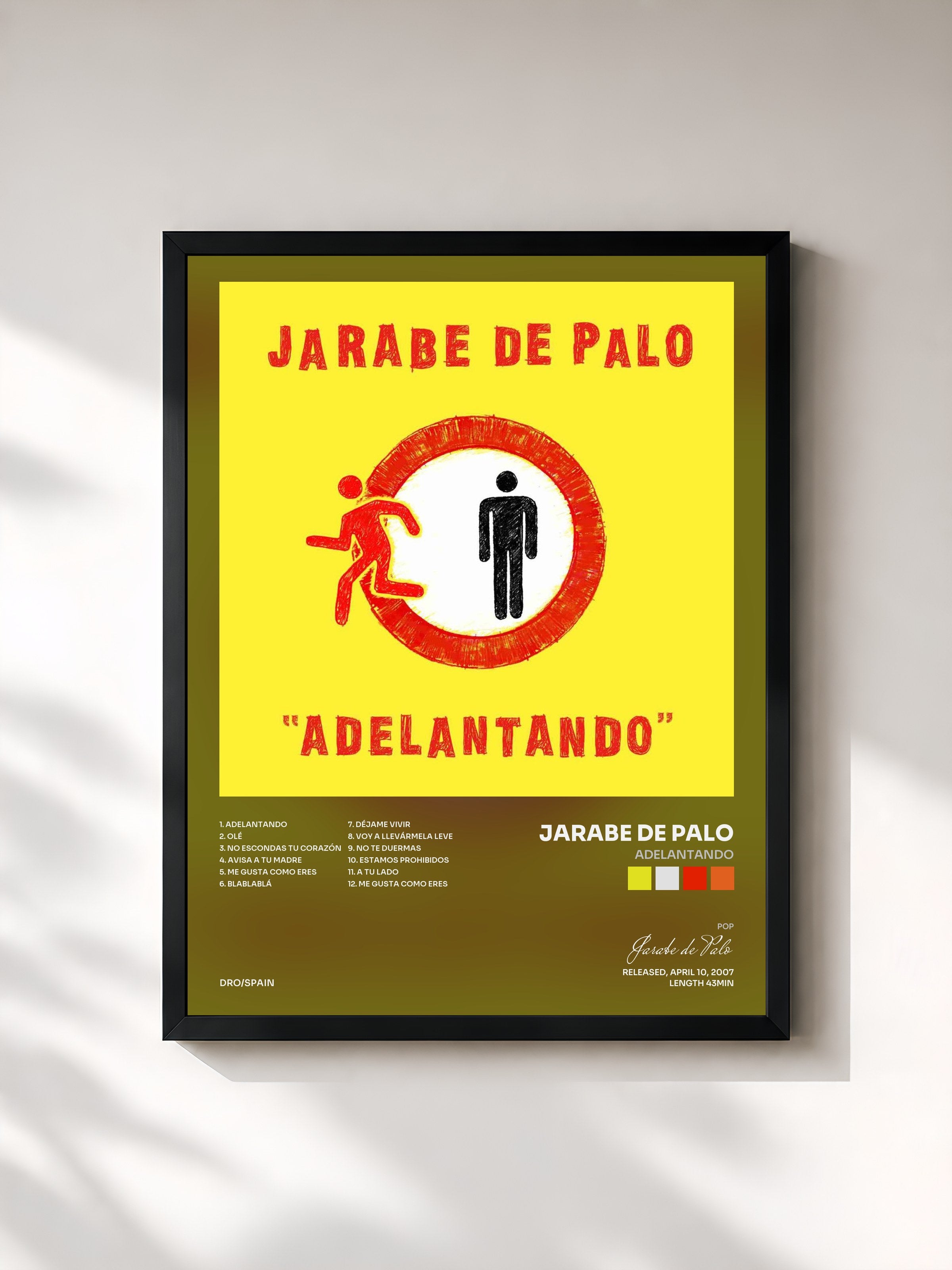 #noir Tableau de l'album Adelantando de Jarabe de Palo, cadre noir, imprimé et encadré en France