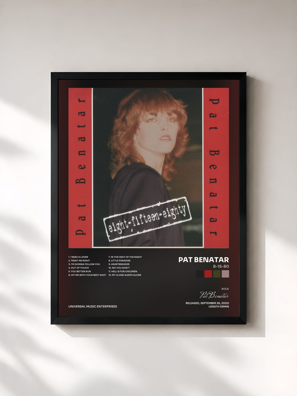 #noir Tableau de l'album 8-15-80 de Pat Benatar, cadre noir, imprimé et encadré en France