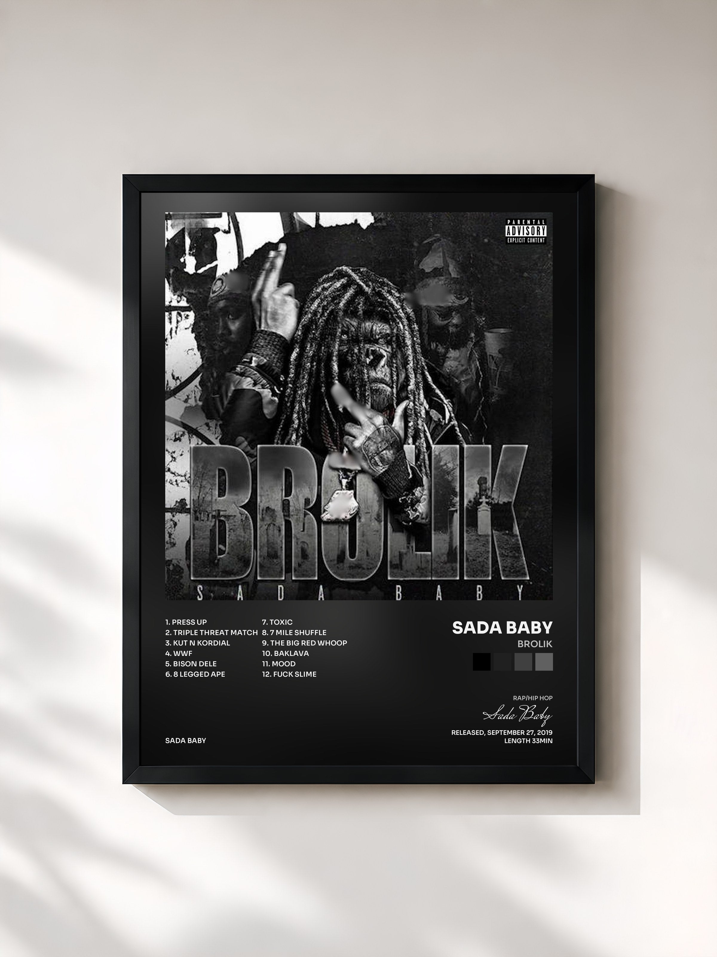 #noir Tableau de l'album BROLIK de Sada Baby, cadre noir, imprimé et encadré en France