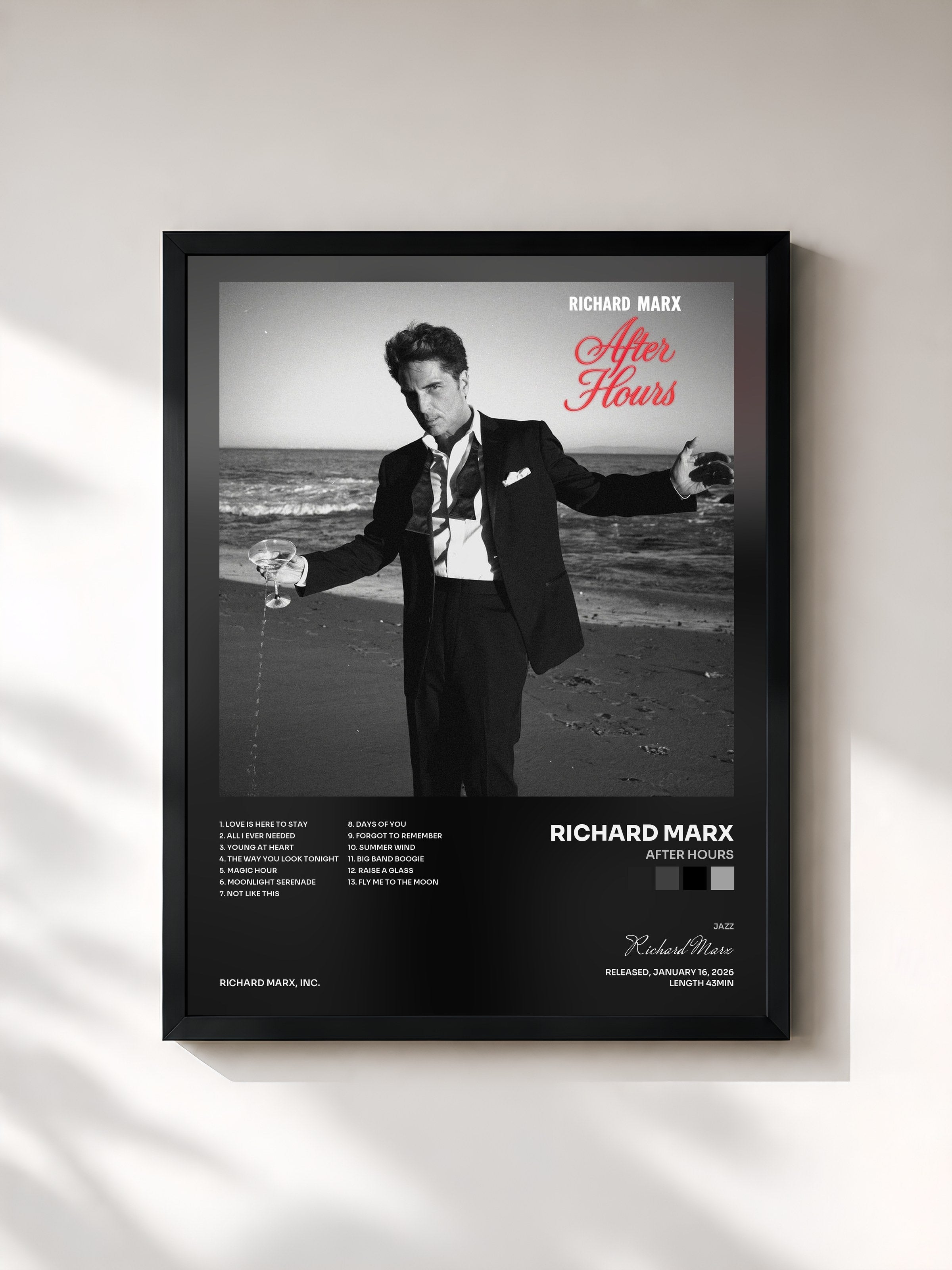 #noir Tableau de l'album After Hours de Richard Marx, cadre noir, imprimé et encadré en France