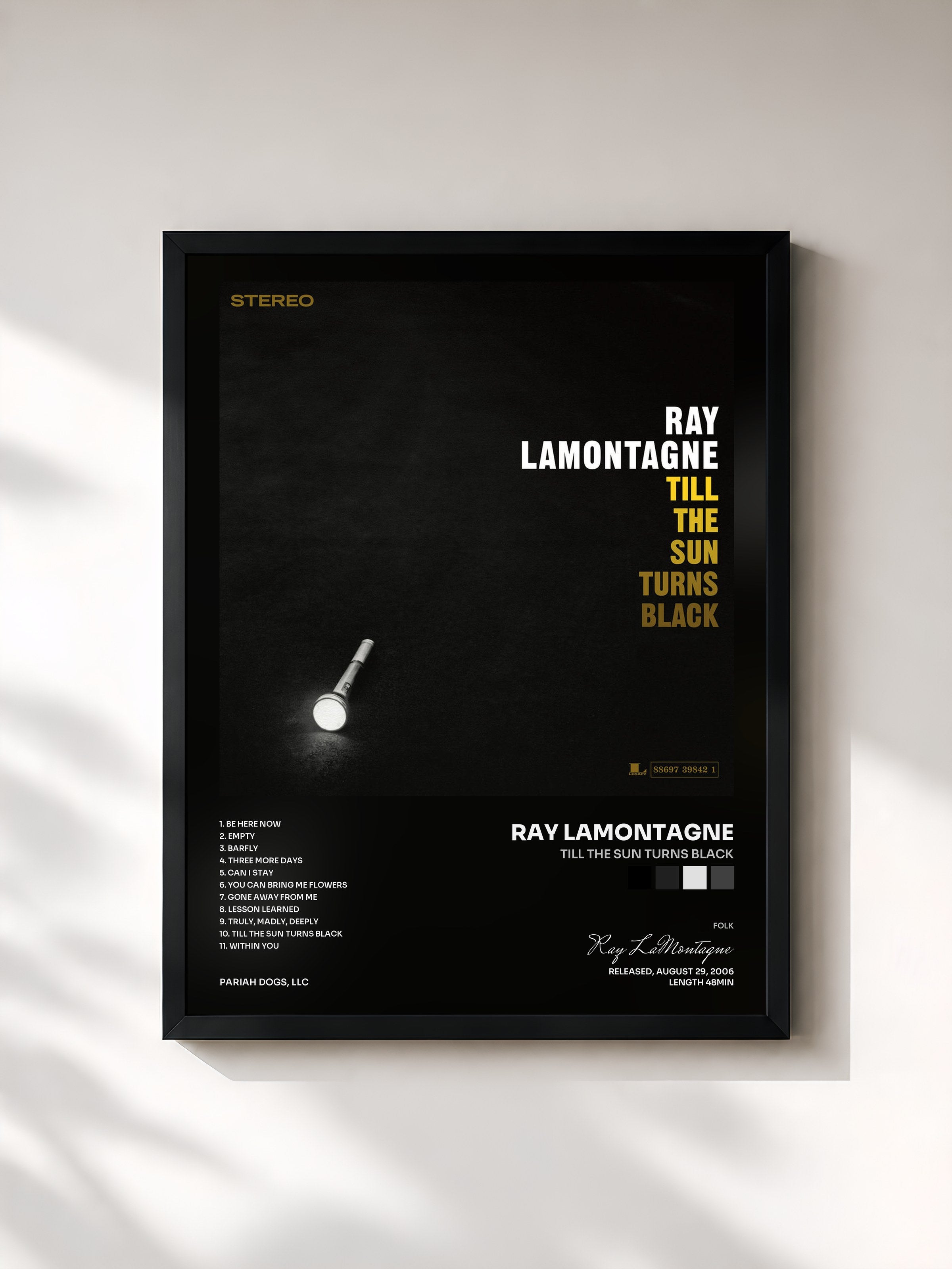 #noir Tableau de l'album Till The Sun Turns Black de Ray LaMontagne, cadre noir, imprimé et encadré en France