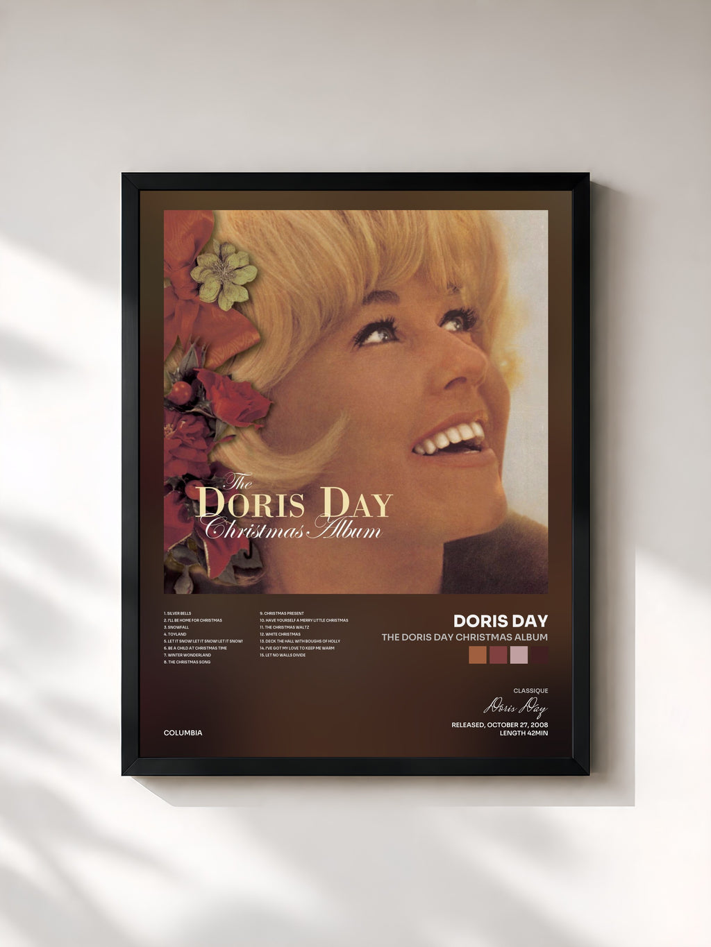 #noir Tableau de l'album The Doris Day Christmas Album de Doris Day, cadre noir, imprimé et encadré en France