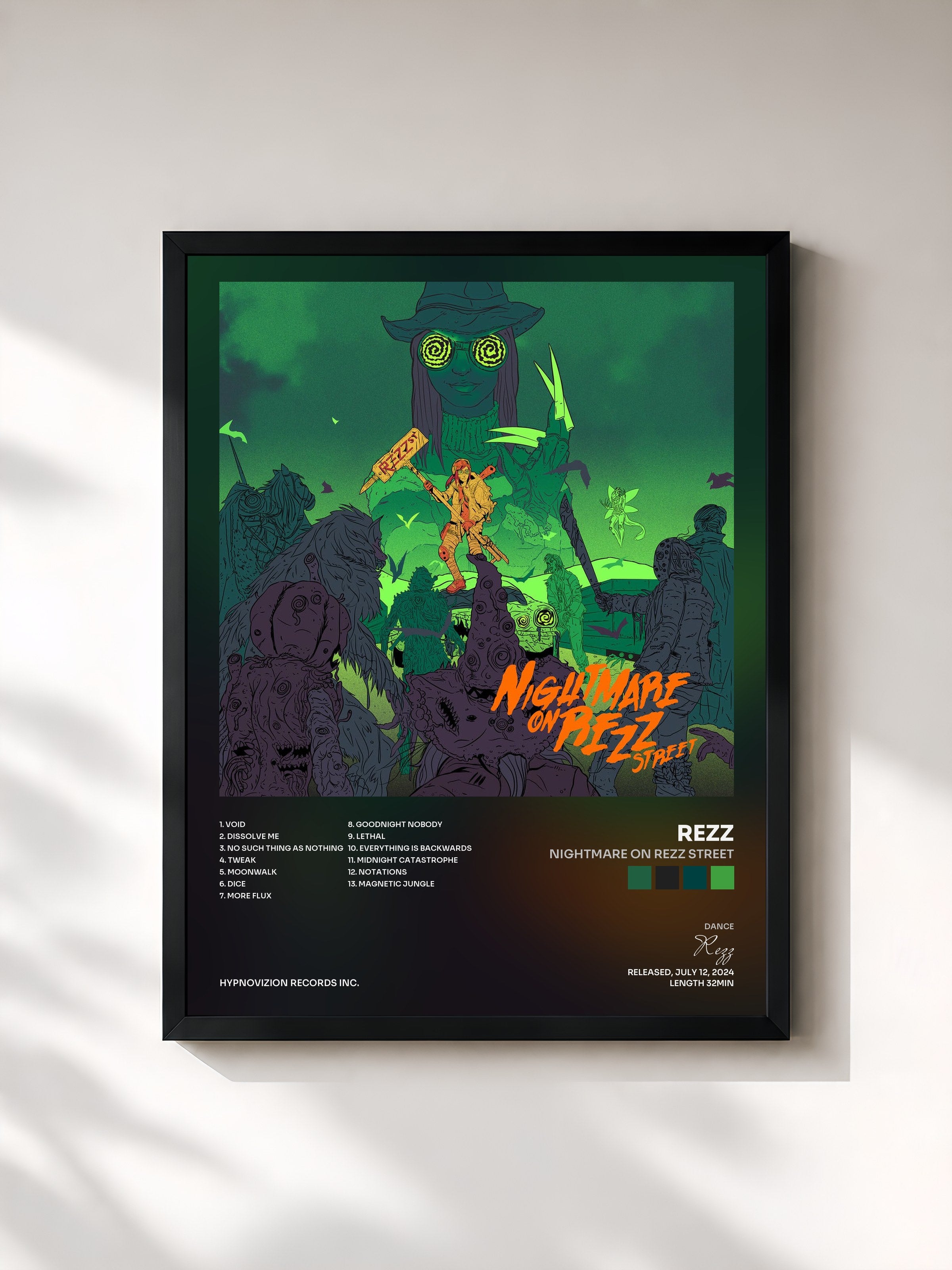 #noir Tableau de l'album Nightmare On Rezz Street de Rezz, cadre noir, imprimé et encadré en France