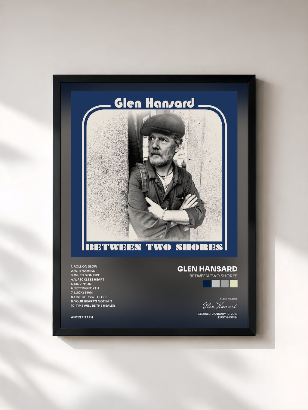 #noir Tableau de l'album Between Two Shores de Glen Hansard, cadre noir, imprimé et encadré en France