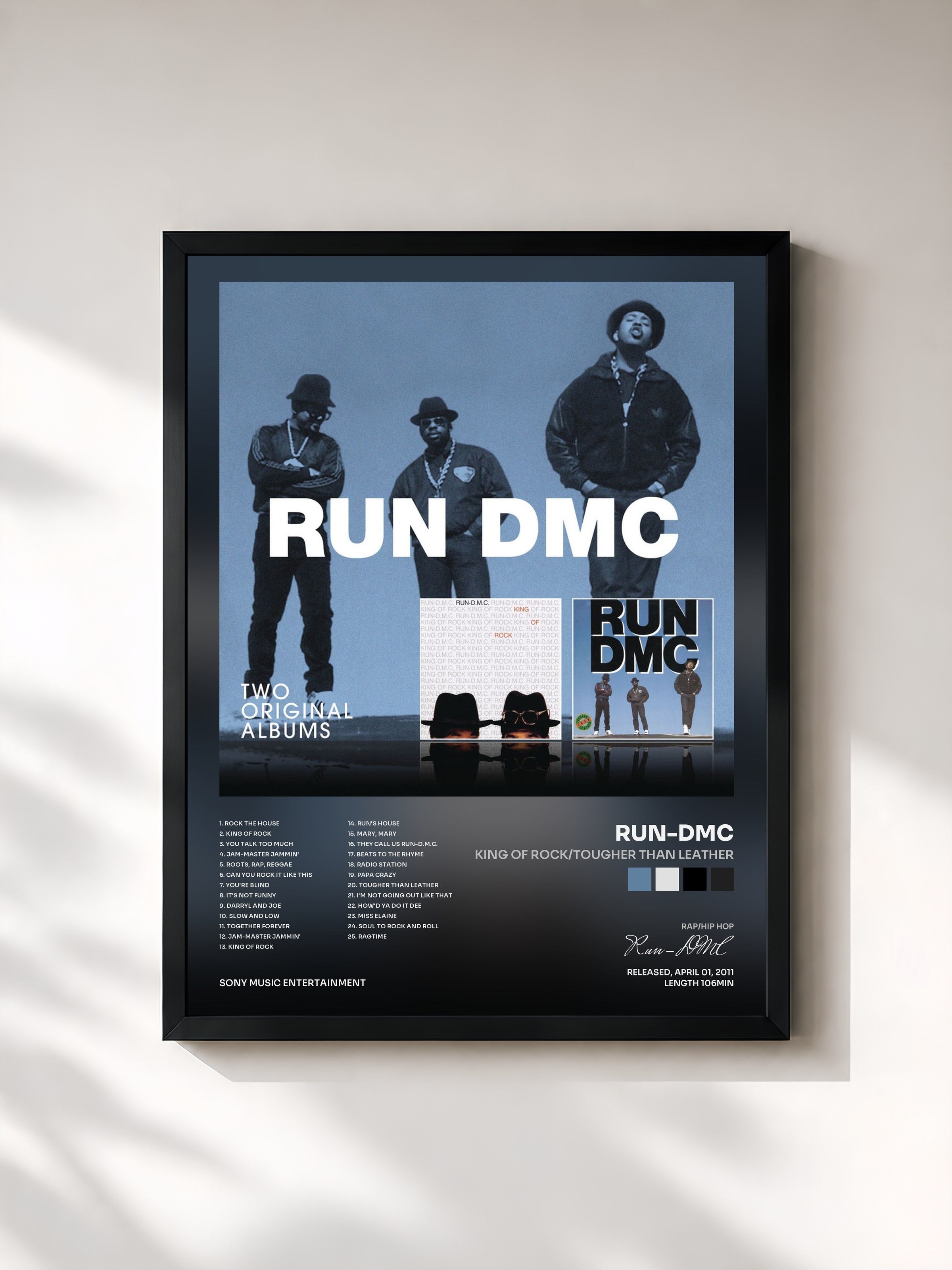 #noir Tableau de l'album King Of Rock/Tougher Than Leather de Run-DMC, cadre noir, imprimé et encadré en France