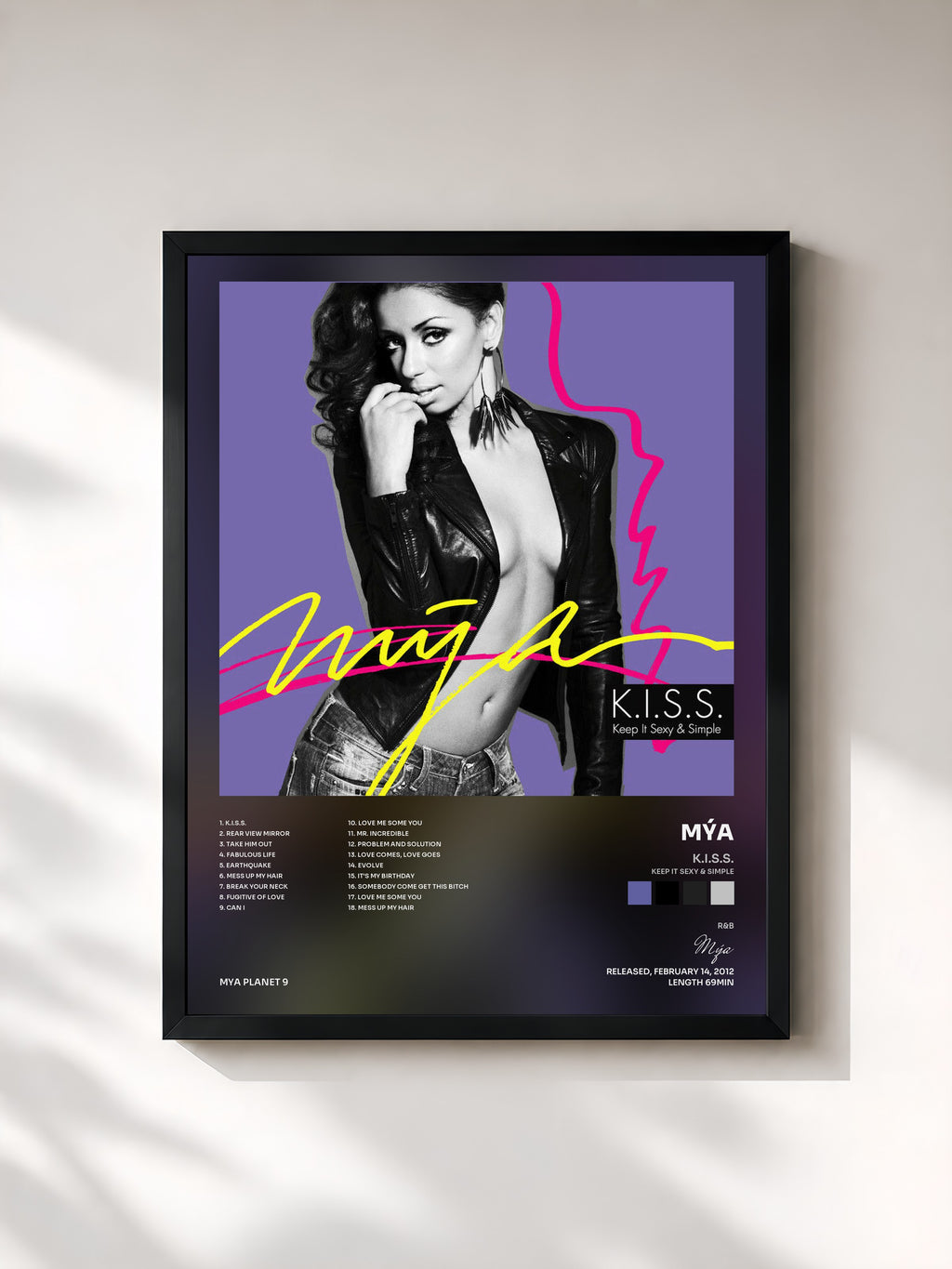 #noir Tableau de l'album K.I.S.S. (Keep It Sexy & Simple) de Mýa, cadre noir, imprimé et encadré en France