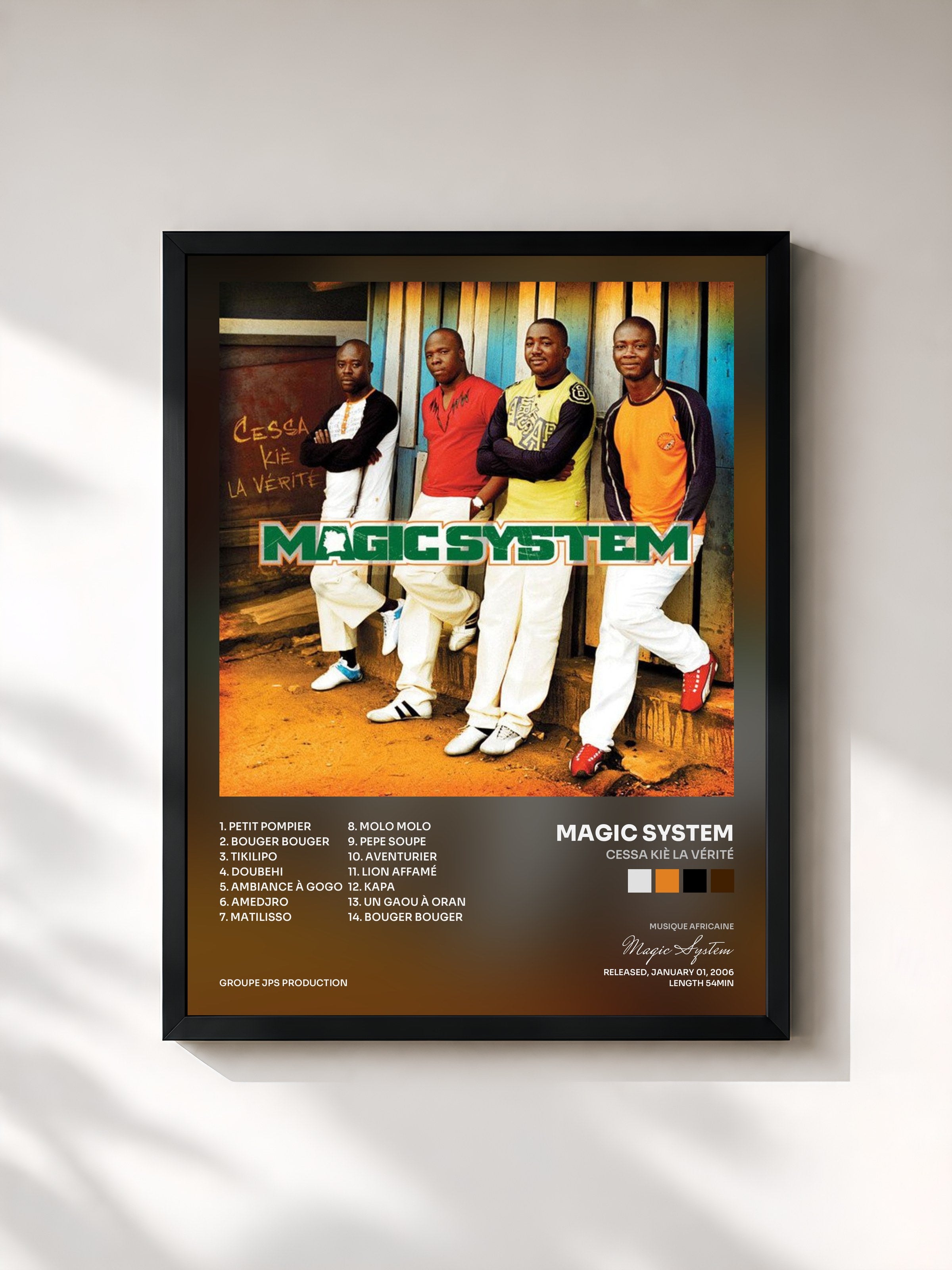 #noir Tableau de l'album Cessa kiè la vérité de Magic System, cadre noir, imprimé et encadré en France
