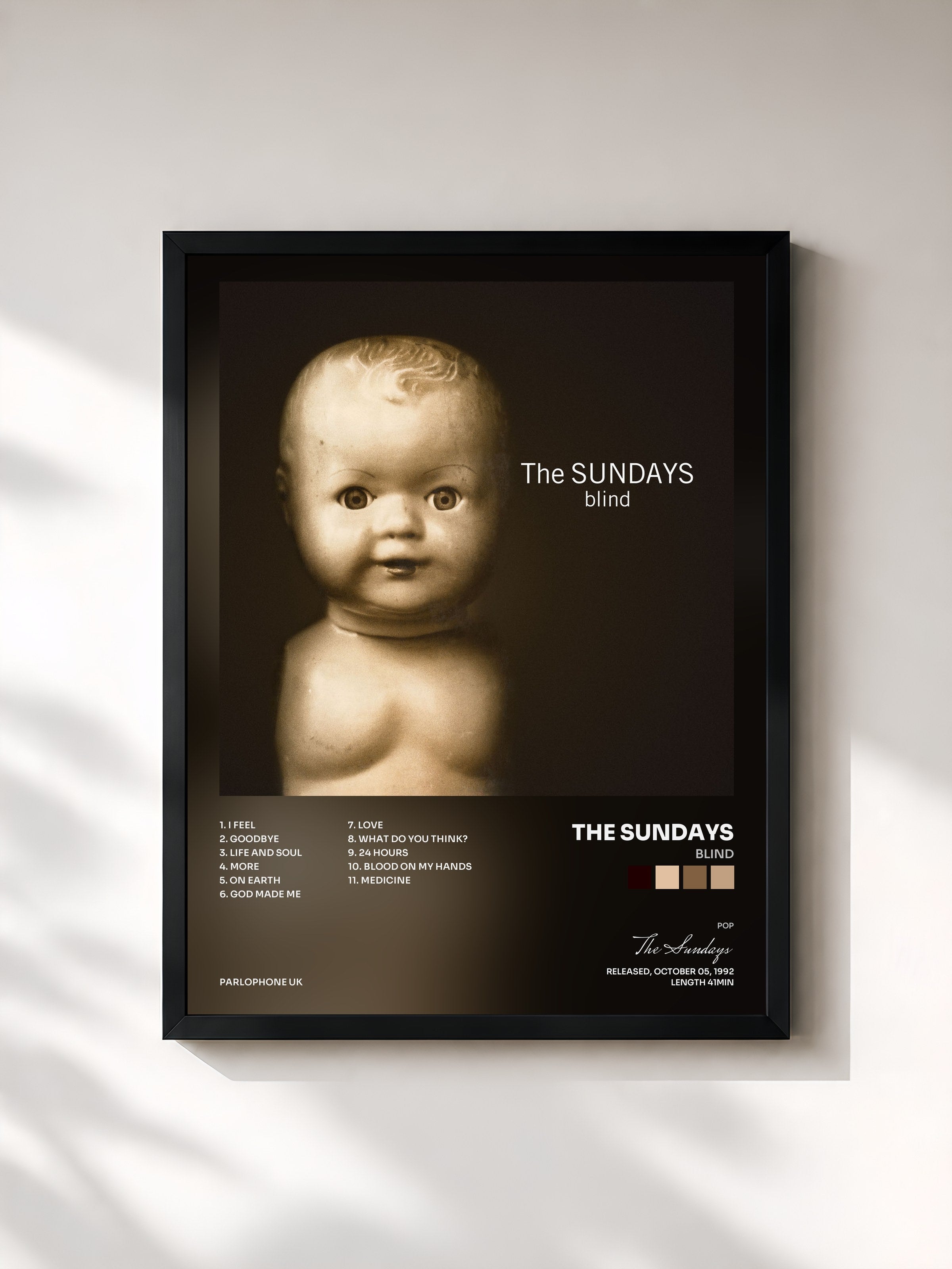 #noir Tableau de l'album Blind de The Sundays, cadre noir, imprimé et encadré en France