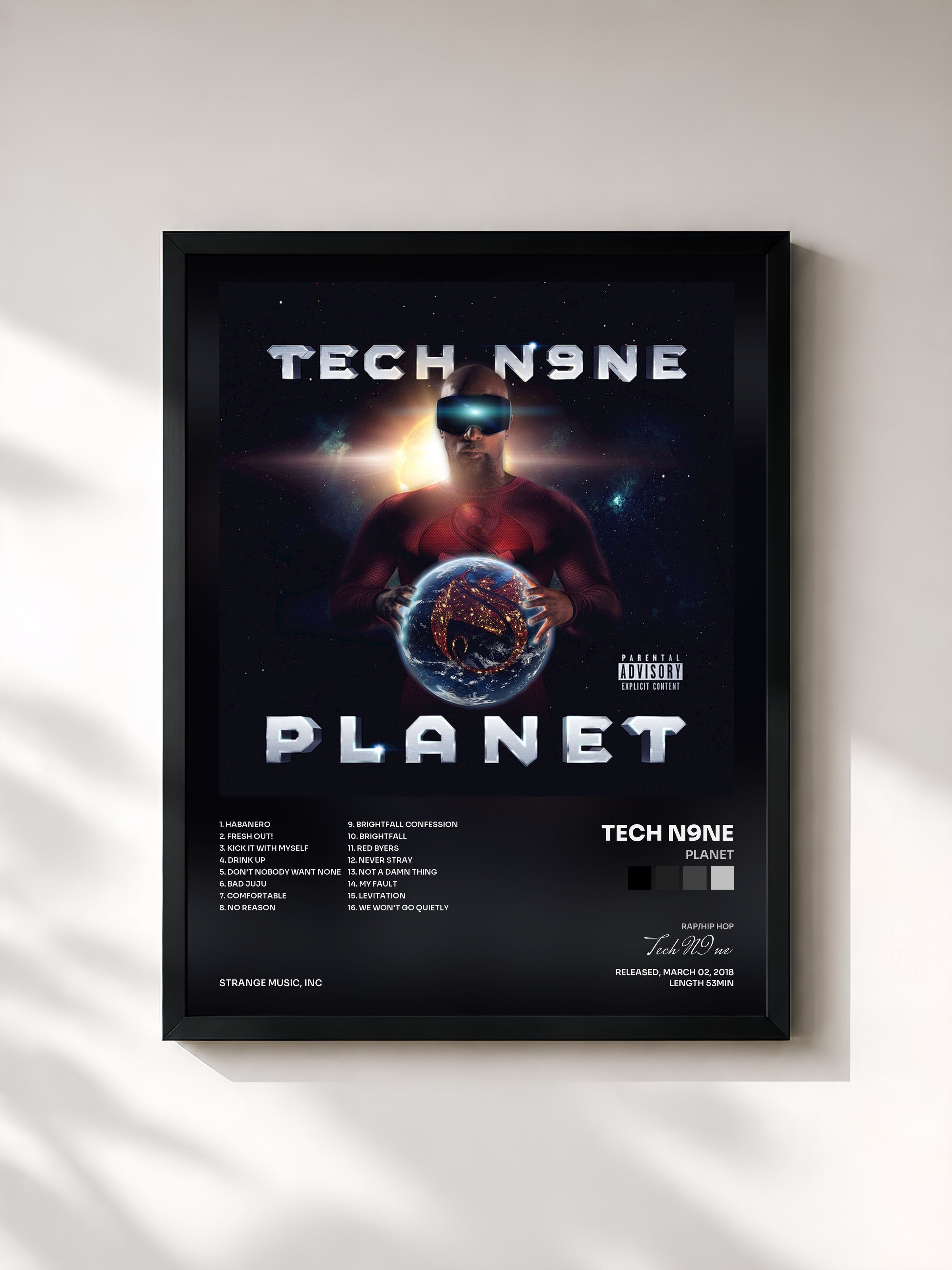 #noir Tableau de l'album Planet de Tech N9ne, cadre noir, imprimé et encadré en France