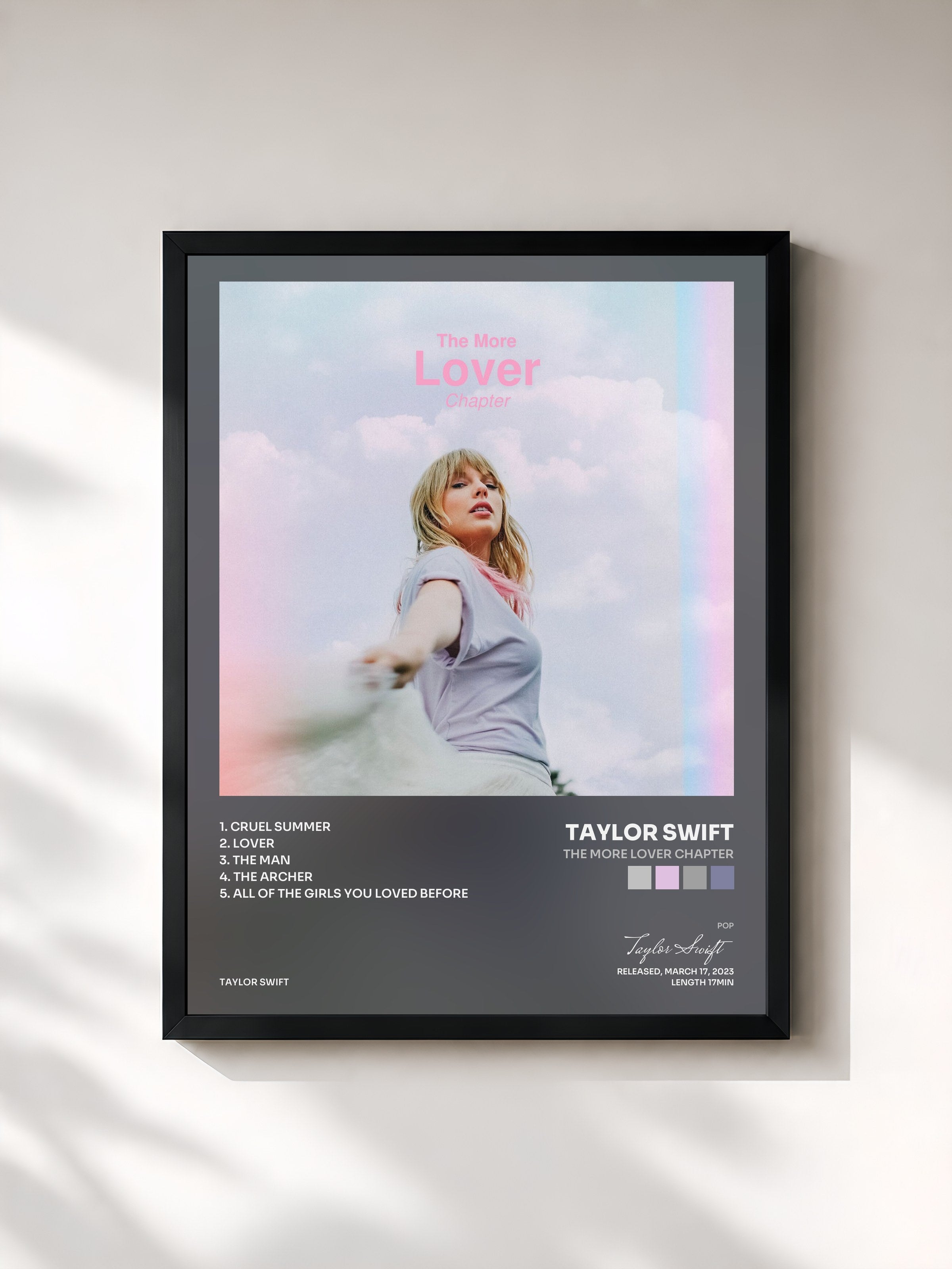 #noir Tableau de l'album The More Lover Chapter de Taylor Swift, cadre noir, imprimé et encadré en France