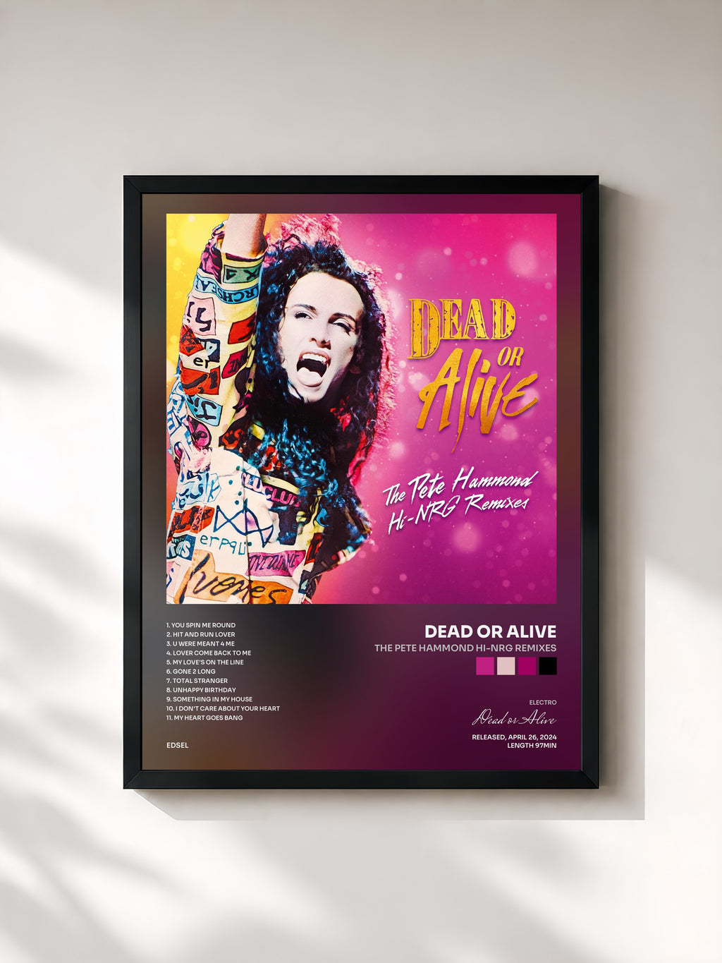 #noir Tableau de l'album The Pete Hammond Hi-NRG Remixes de Dead or Alive, cadre noir, imprimé et encadré en France