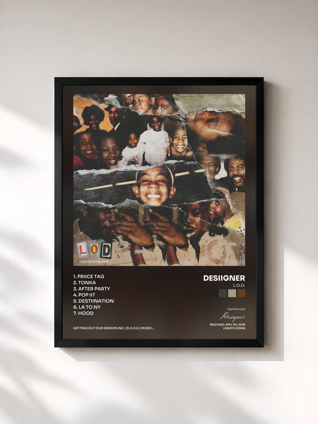 #noir Tableau de l'album L.O.D. de Desiigner, cadre noir, imprimé et encadré en France