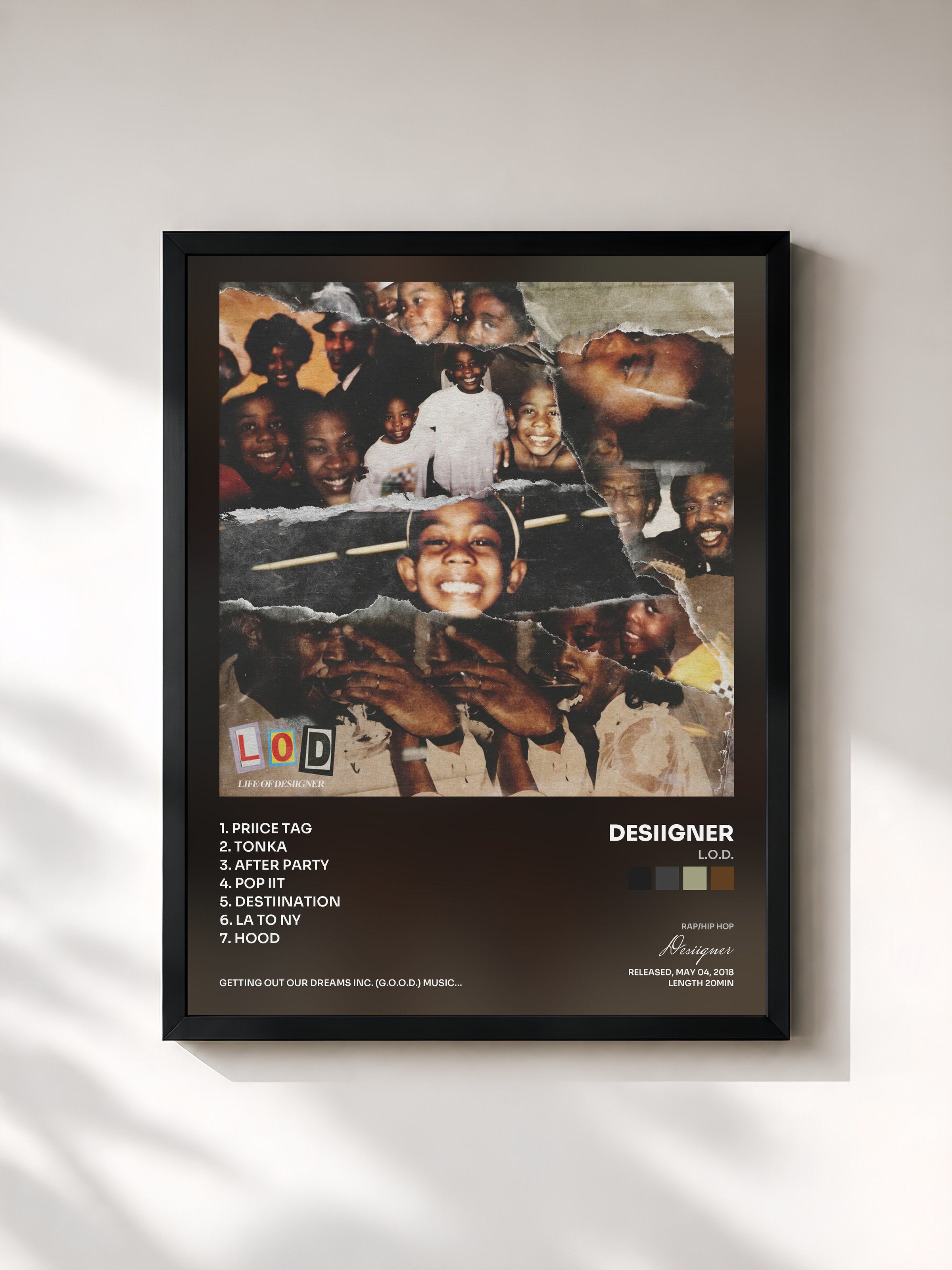 #noir Tableau de l'album L.O.D. de Desiigner, cadre noir, imprimé et encadré en France