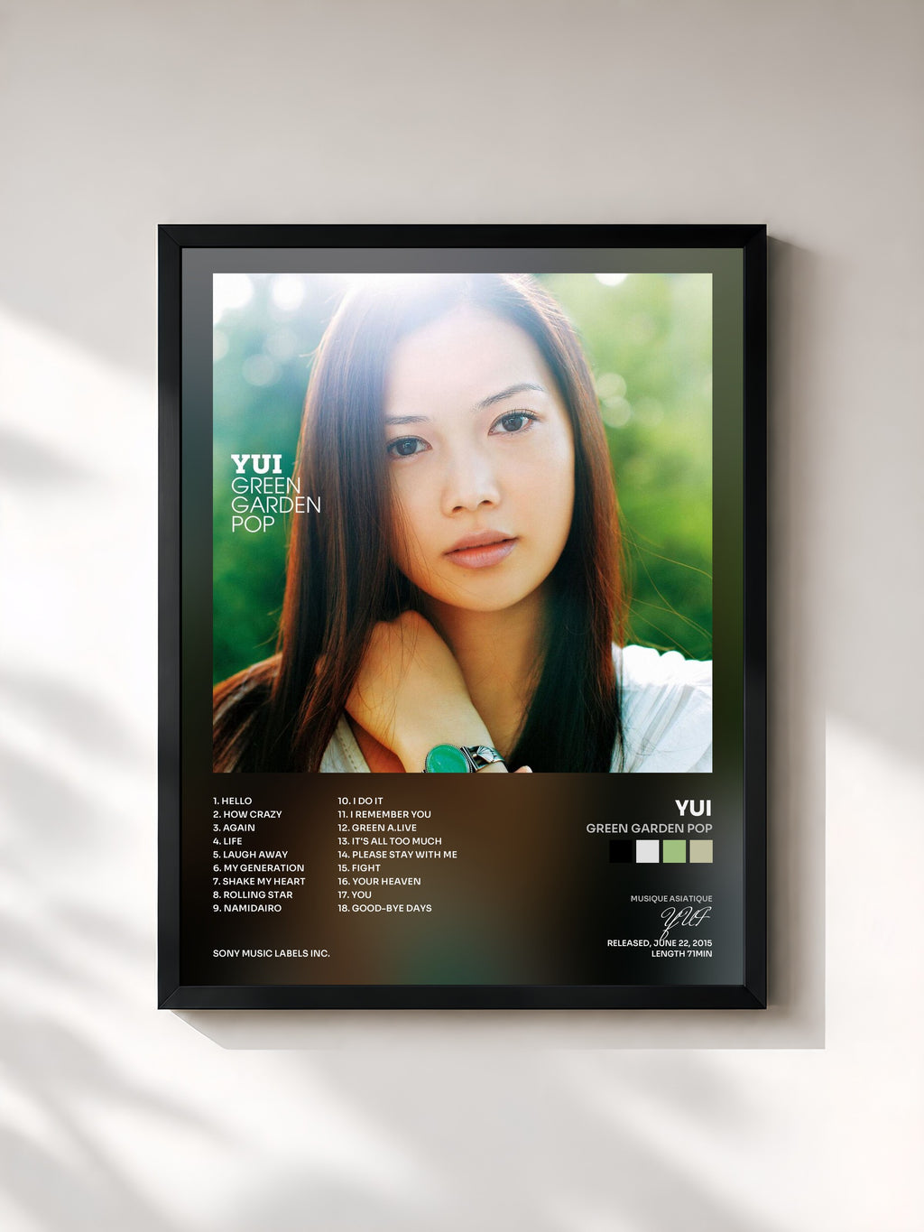 #noir Tableau de l'album Green Garden Pop de YUI, cadre noir, imprimé et encadré en France