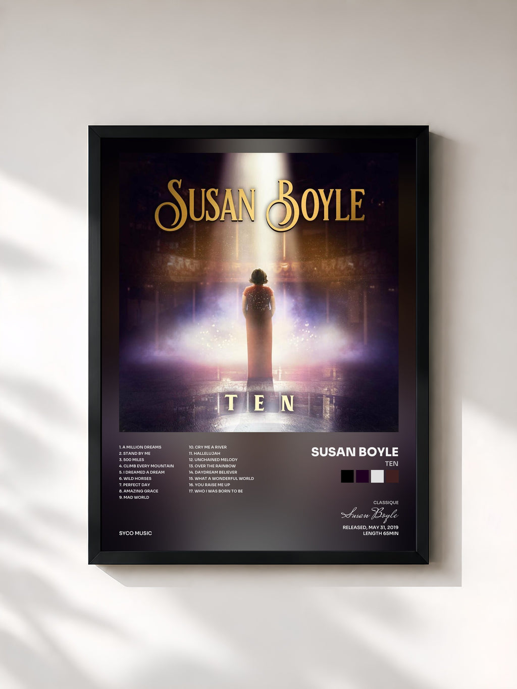 #noir Tableau de l'album TEN de Susan Boyle, cadre noir, imprimé et encadré en France
