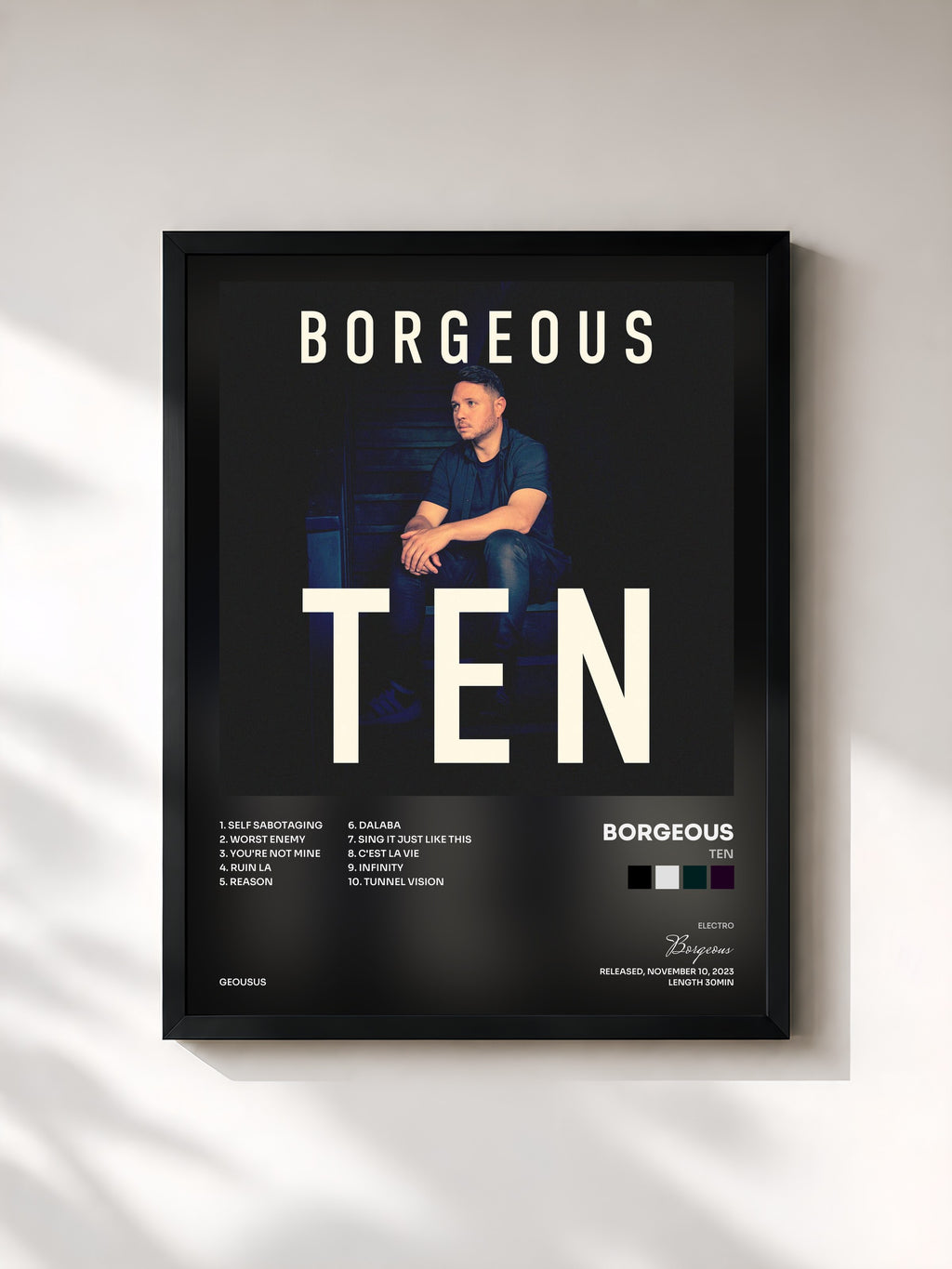 #noir Tableau de l'album TEN de Borgeous, cadre noir, imprimé et encadré en France