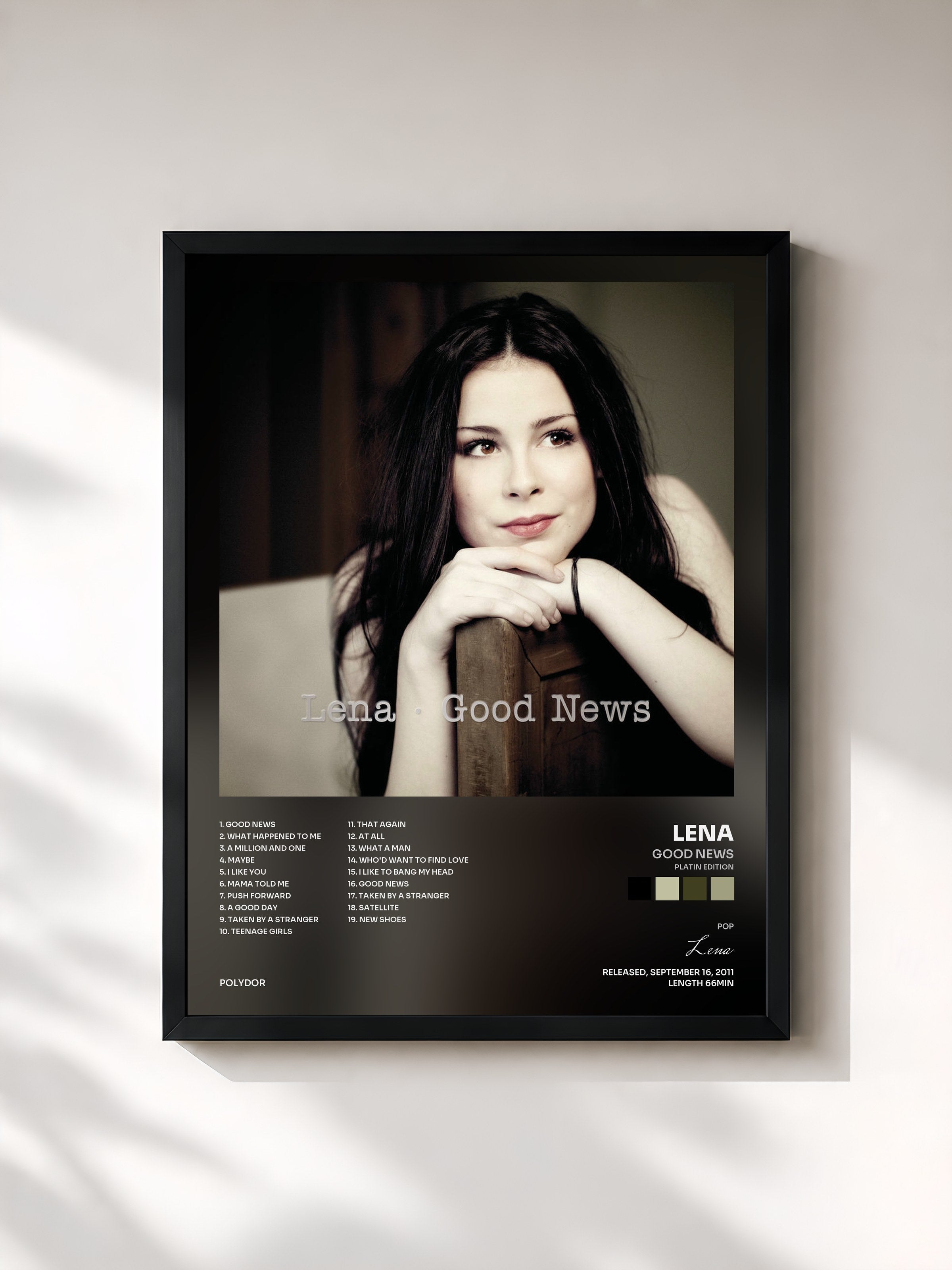 #noir Tableau de l'album Good News (Platin Edition) de Lena, cadre noir, imprimé et encadré en France