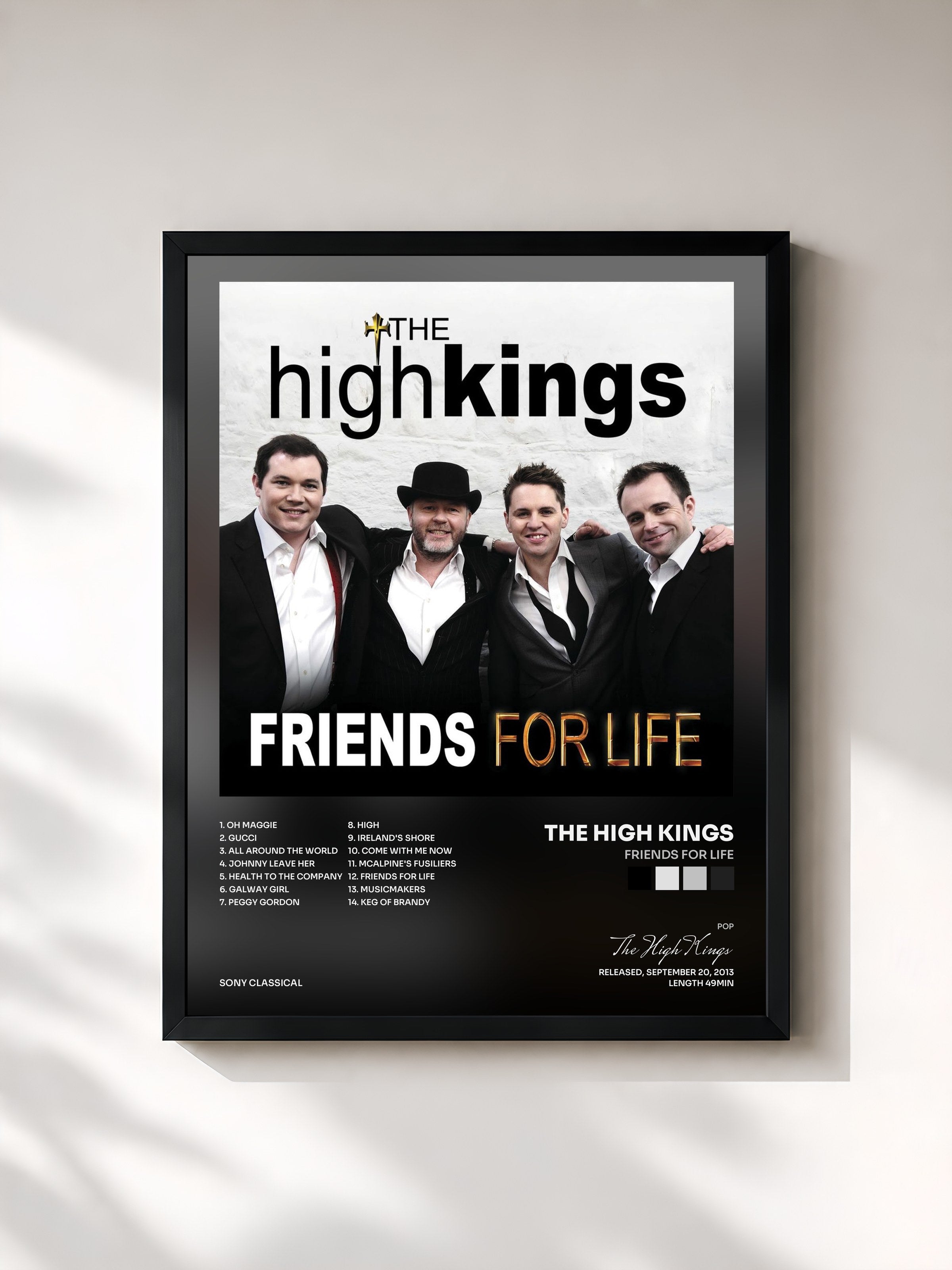 #noir Tableau de l'album Friends for Life de The High Kings, cadre noir, imprimé et encadré en France