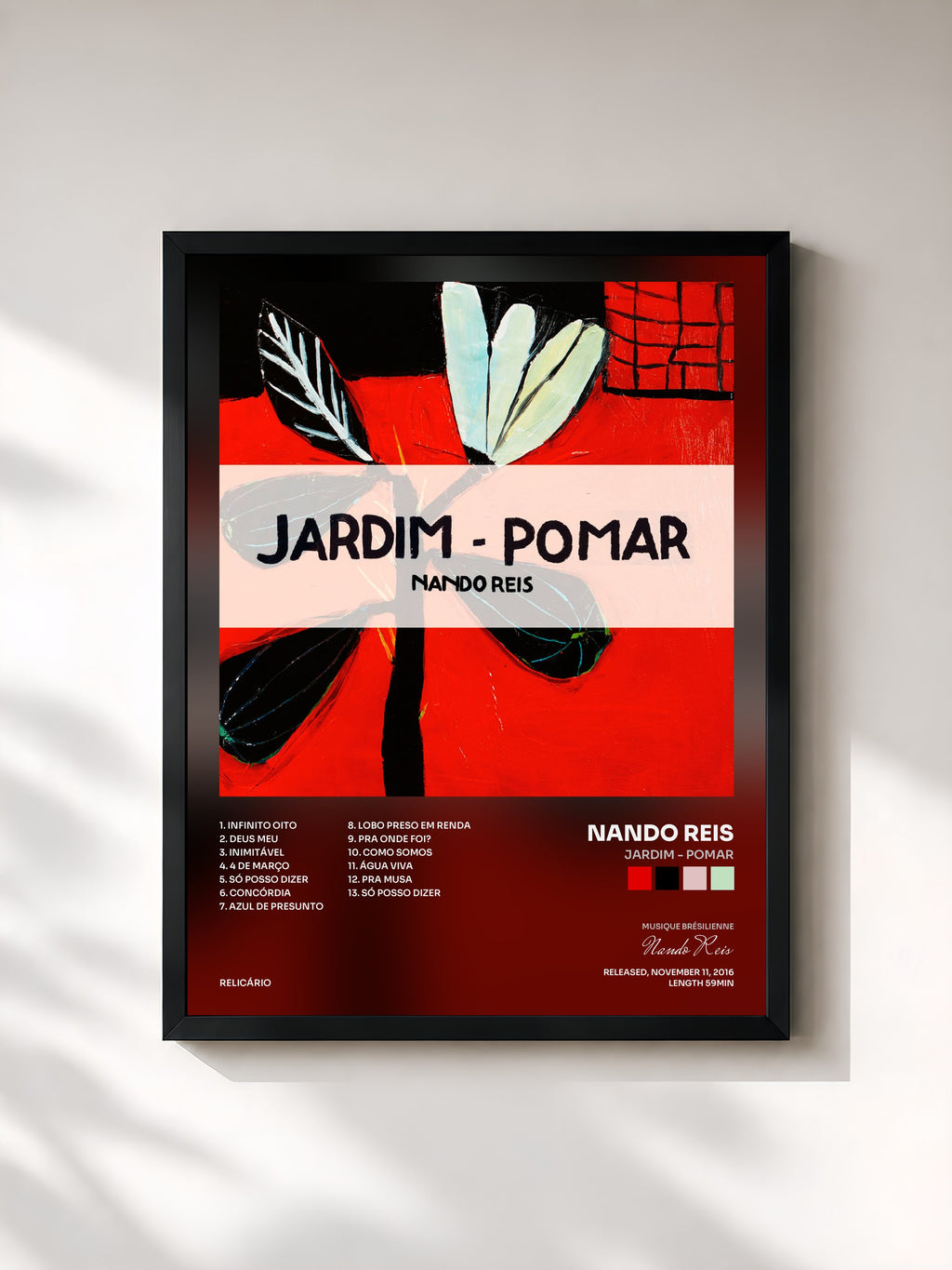 #noir Tableau de l'album Jardim - Pomar de Nando Reis, cadre noir, imprimé et encadré en France