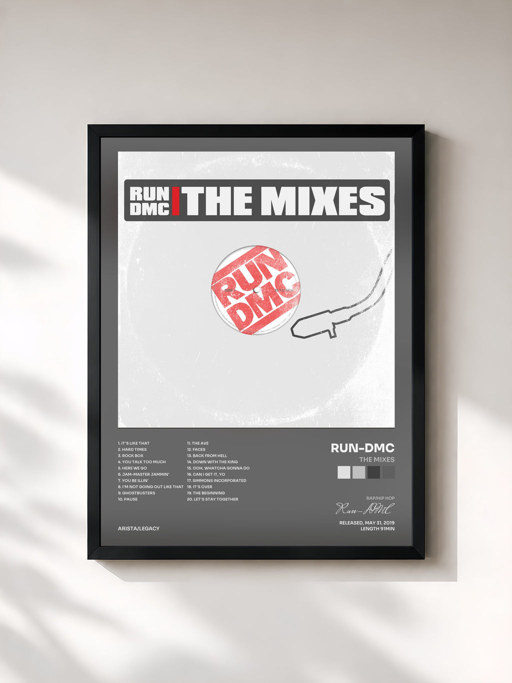 #noir Tableau de l'album The Mixes de Run-DMC, cadre noir, imprimé et encadré en France