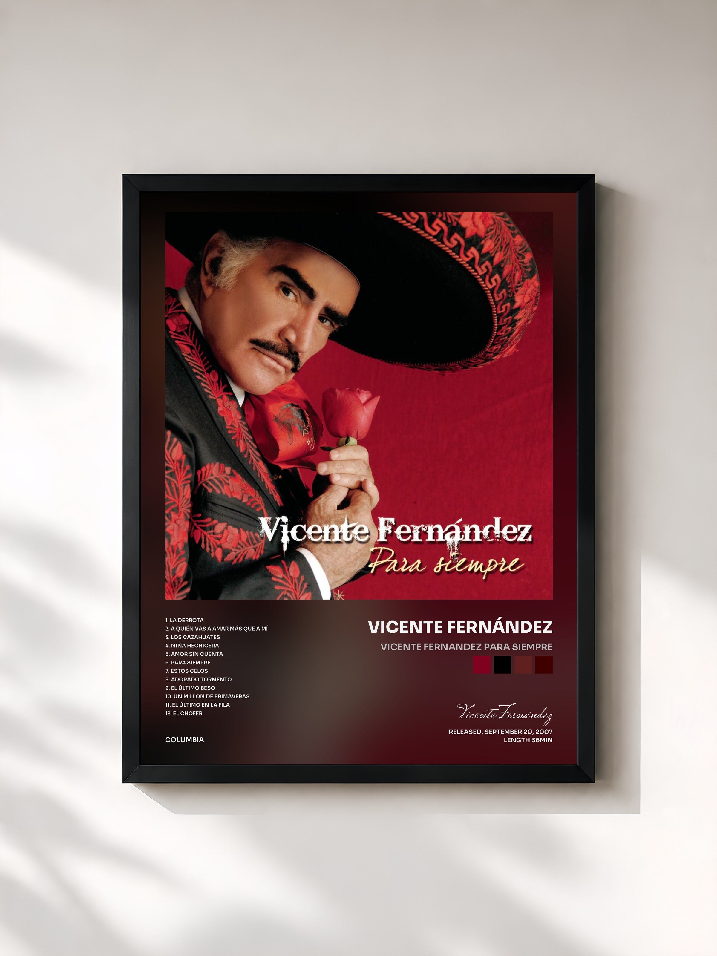 #noir Tableau de l'album Vicente Fernandez Para Siempre de Vicente Fernández, cadre noir, imprimé et encadré en France