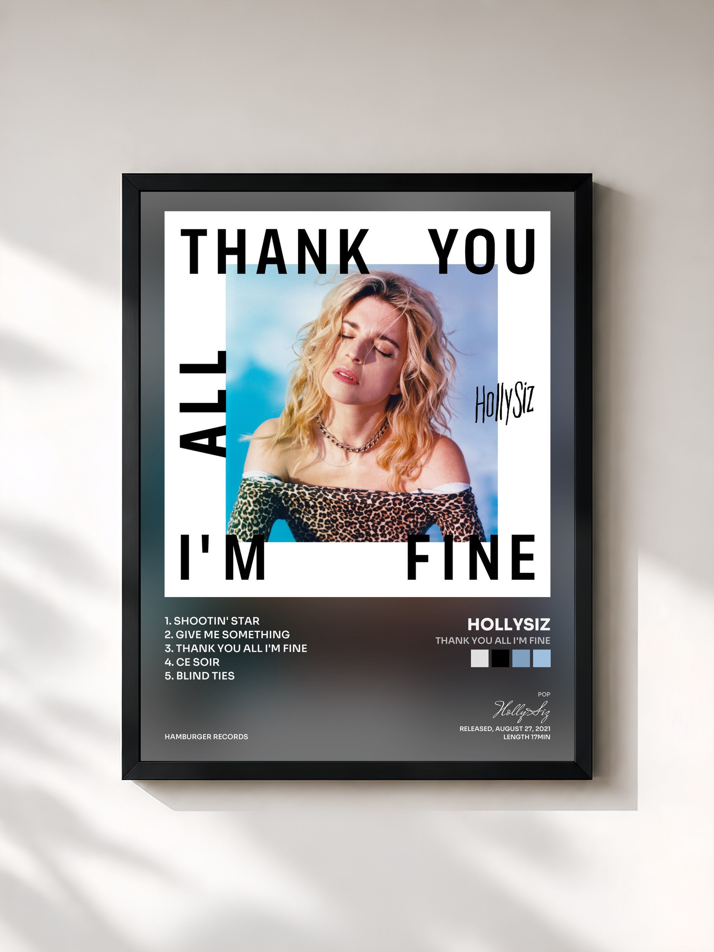 #noir Tableau de l'album Thank You All I'm Fine de HollySiz, cadre noir, imprimé et encadré en France