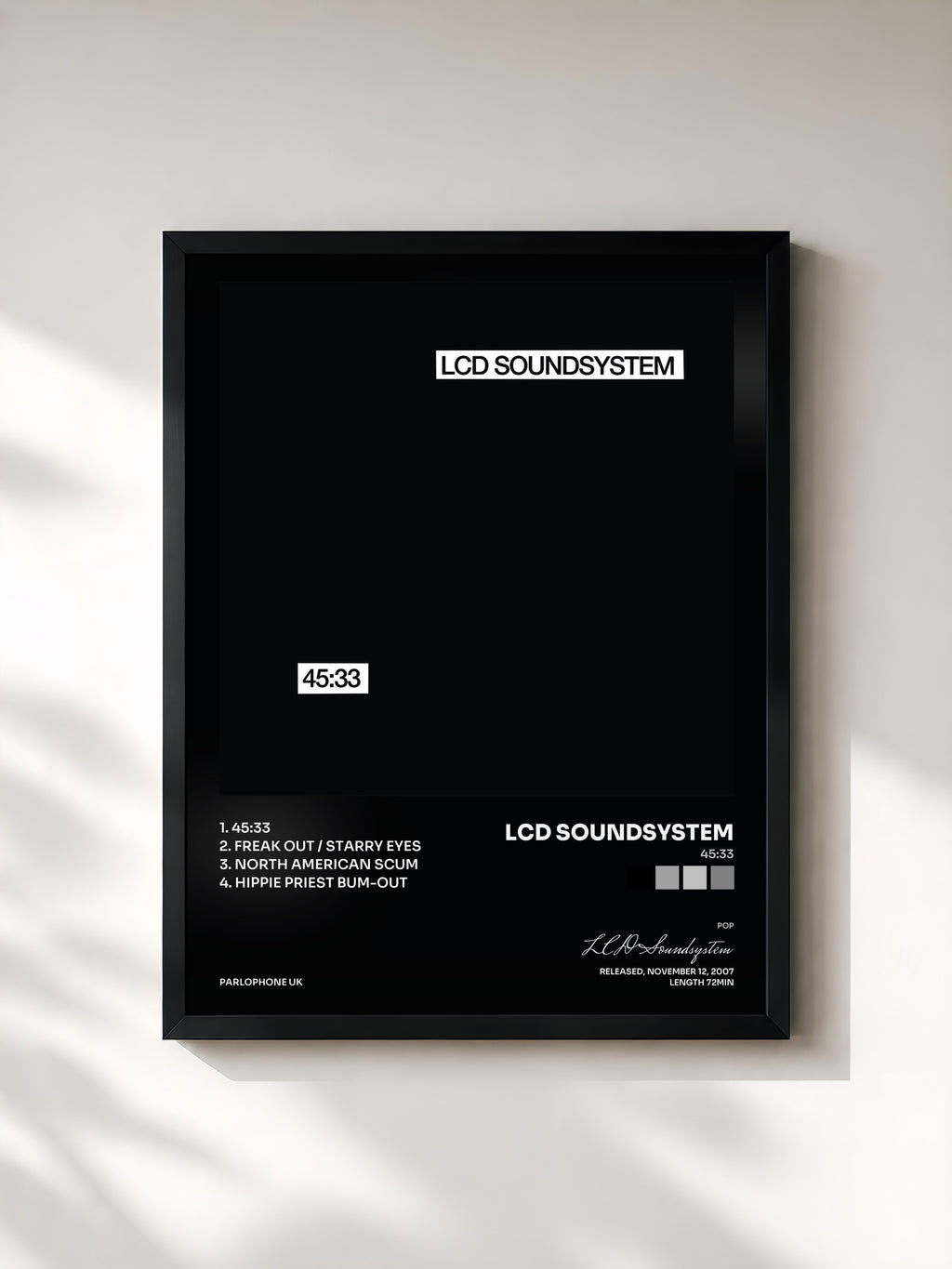#noir Tableau de l'album 45:33 de LCD Soundsystem, cadre noir, imprimé et encadré en France
