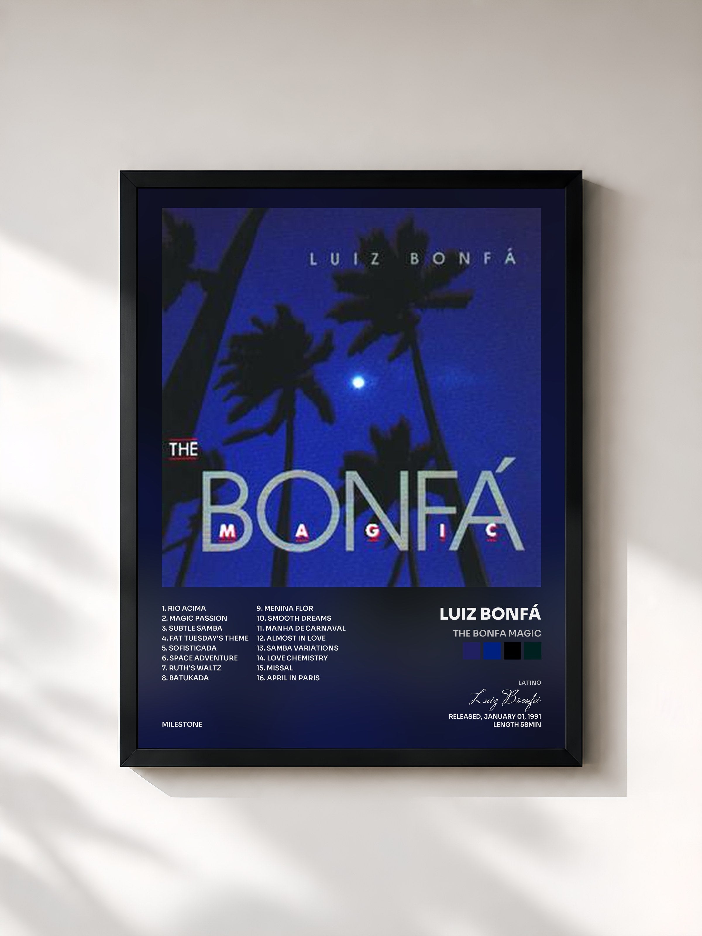 #noir Tableau de l'album The Bonfa Magic de Luiz Bonfá, cadre noir, imprimé et encadré en France